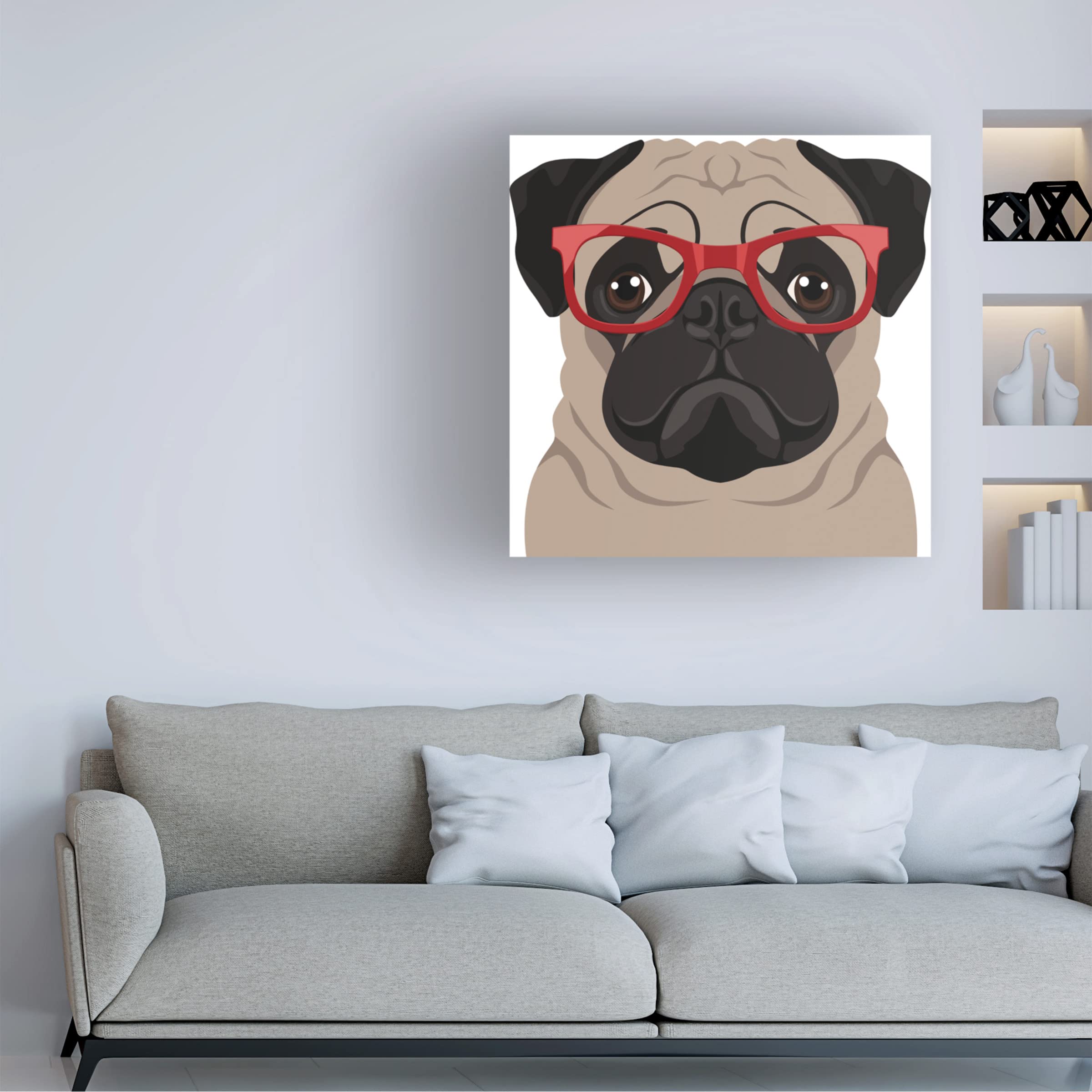 Pug Wearing Hipster Glasses Canvas Wall Art - Funny Dog Portrait Painting for Living Room Decor, Office & Gifts | Premium Quality by Trademark Fine Art