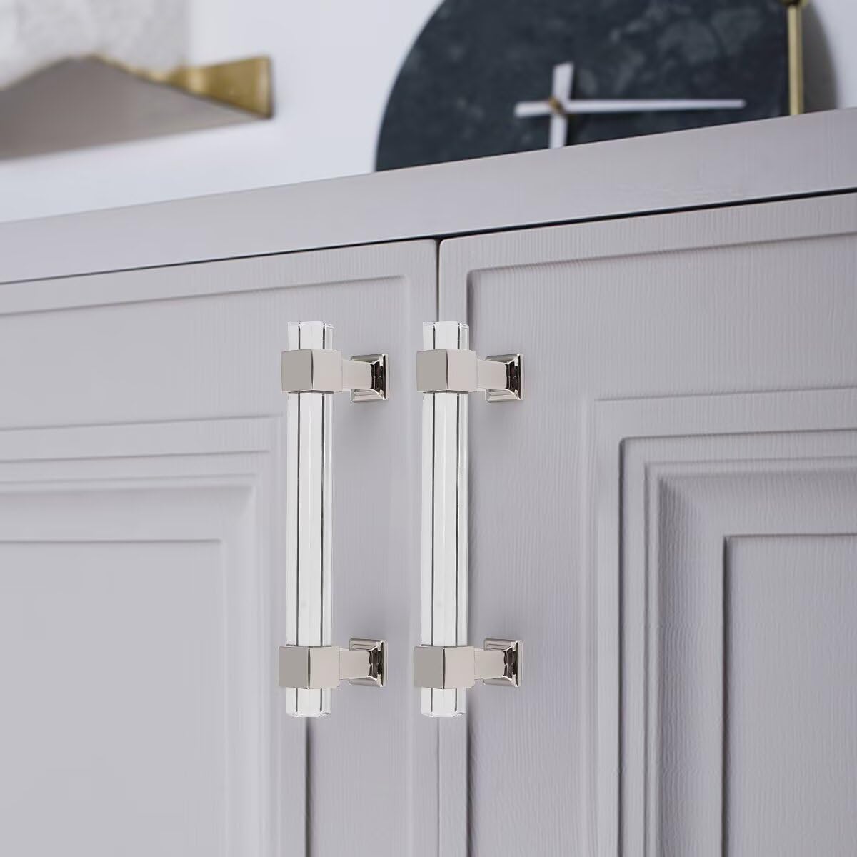 25 Pack 4 Inch Modern Kitchen Cabinet Handles - Adjustable Hole Center Drawer Pulls with Square Acrylic Tube & Zinc Alloy Base - Polished Chrome Cabinet Hardware for Bedroom, Bathroom & Office Furniture (Easy Installation & Durable Design)