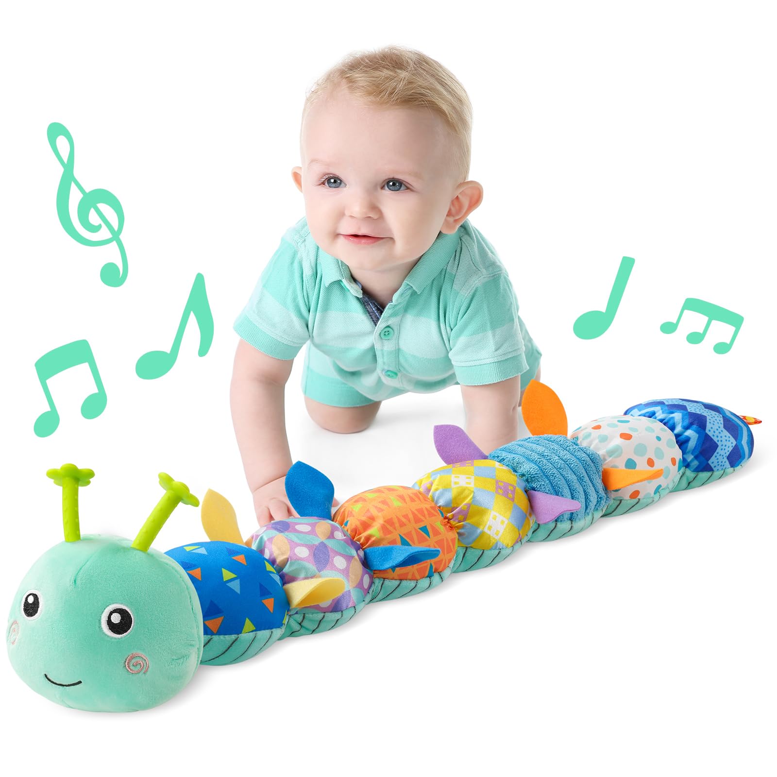 LIGHTDESIRE Musical Caterpillar Baby Toy - Soft Stuffed Animal with Ruler Design & Bell Ring, Teething Toy for Infants 0-12 Months (Blue) | Perfect for Tummy Time, Sensory Play & Early Learning Development