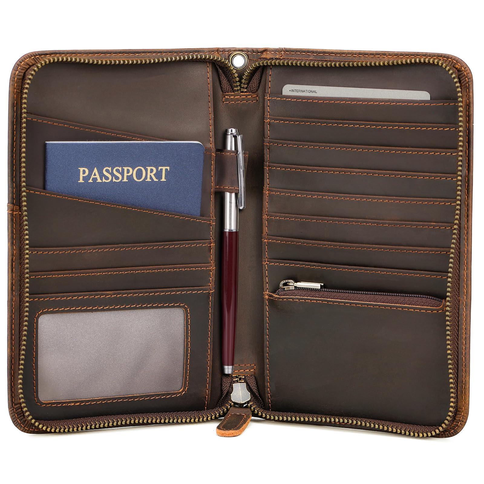 Premium Full Grain Leather RFID Blocking Passport Holder - Travel Document Organizer Wallet with YKK Zipper (Fits 2 Passports) | Perfect for International Travel, Business Trips & Vacation Security