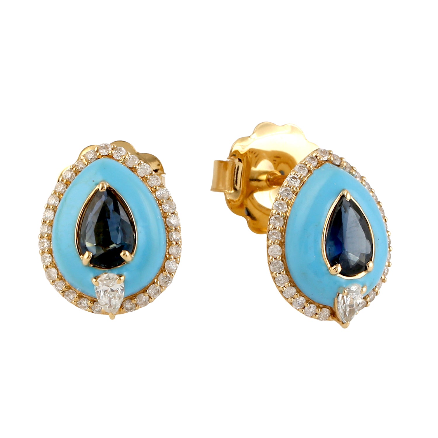 18K Yellow Gold Blue Sapphire & Diamond Evil Eye Stud Earrings for Women - Protection Jewelry for Everyday Wear, Gifts & Special Occasions
