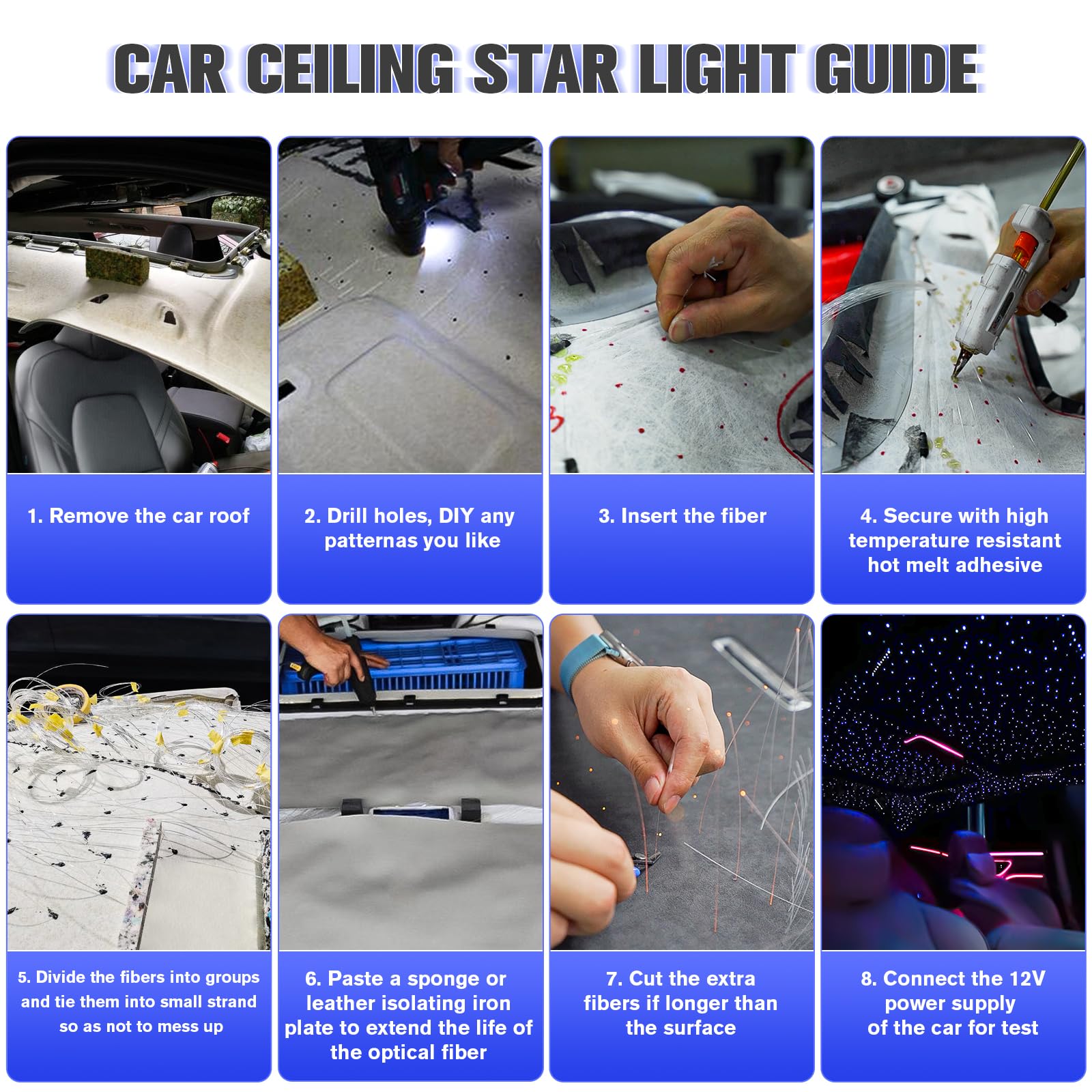 16W Twinkle Starlight Headliner Kit - 650pcs 0.03in Fiber Optic Strands with Bluetooth APP/Remote/Music Control, RGBW Car Star Ceiling Light Kit with Adapter & Car Plug - Perfect for Car Interior Lighting & Home Decoration