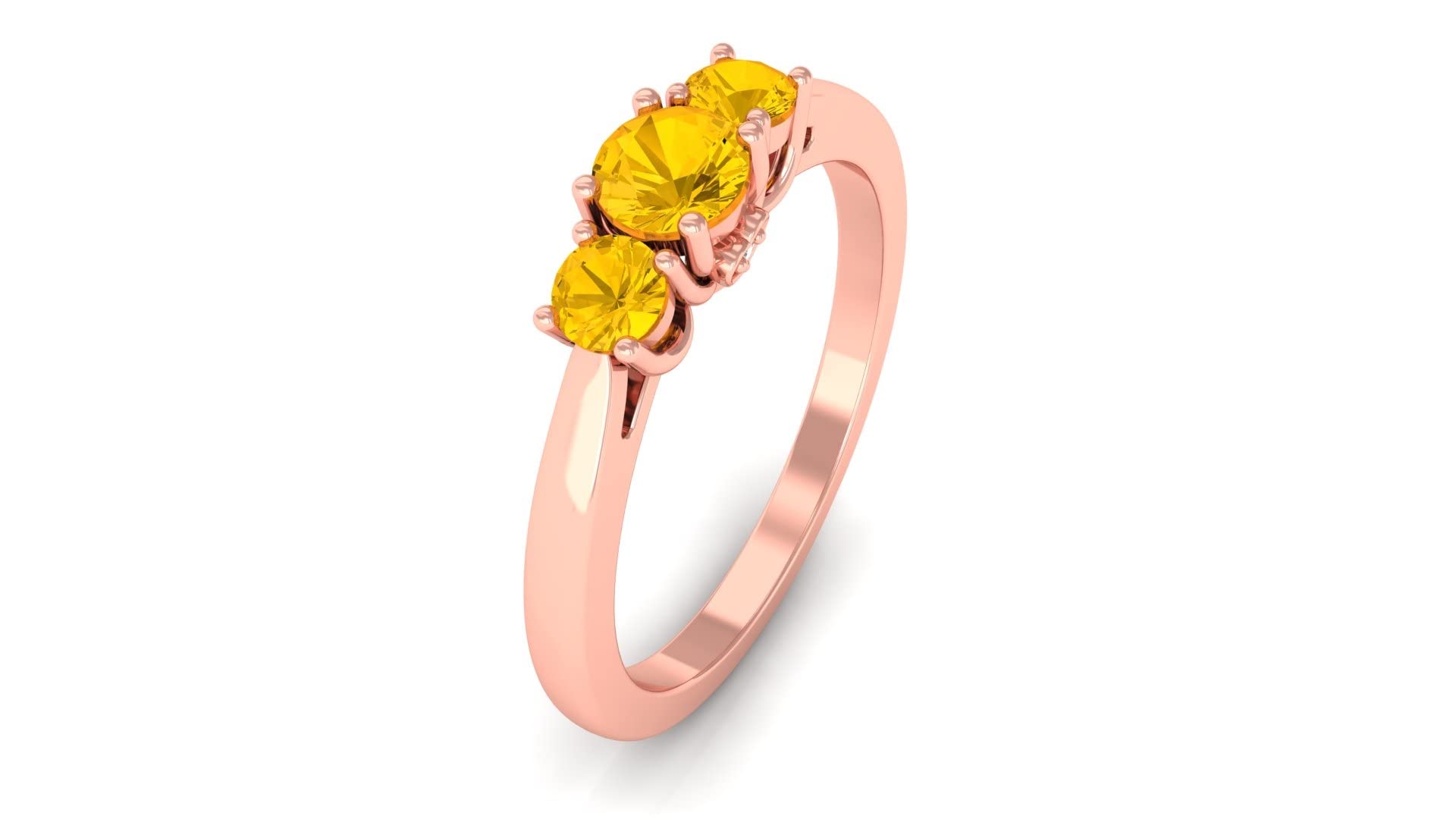 0.75 CT Yellow Sapphire & Diamond Three Stone Ring for Women, 14K Solid Gold, Perfect for Engagement, Anniversary, or Special Occasions