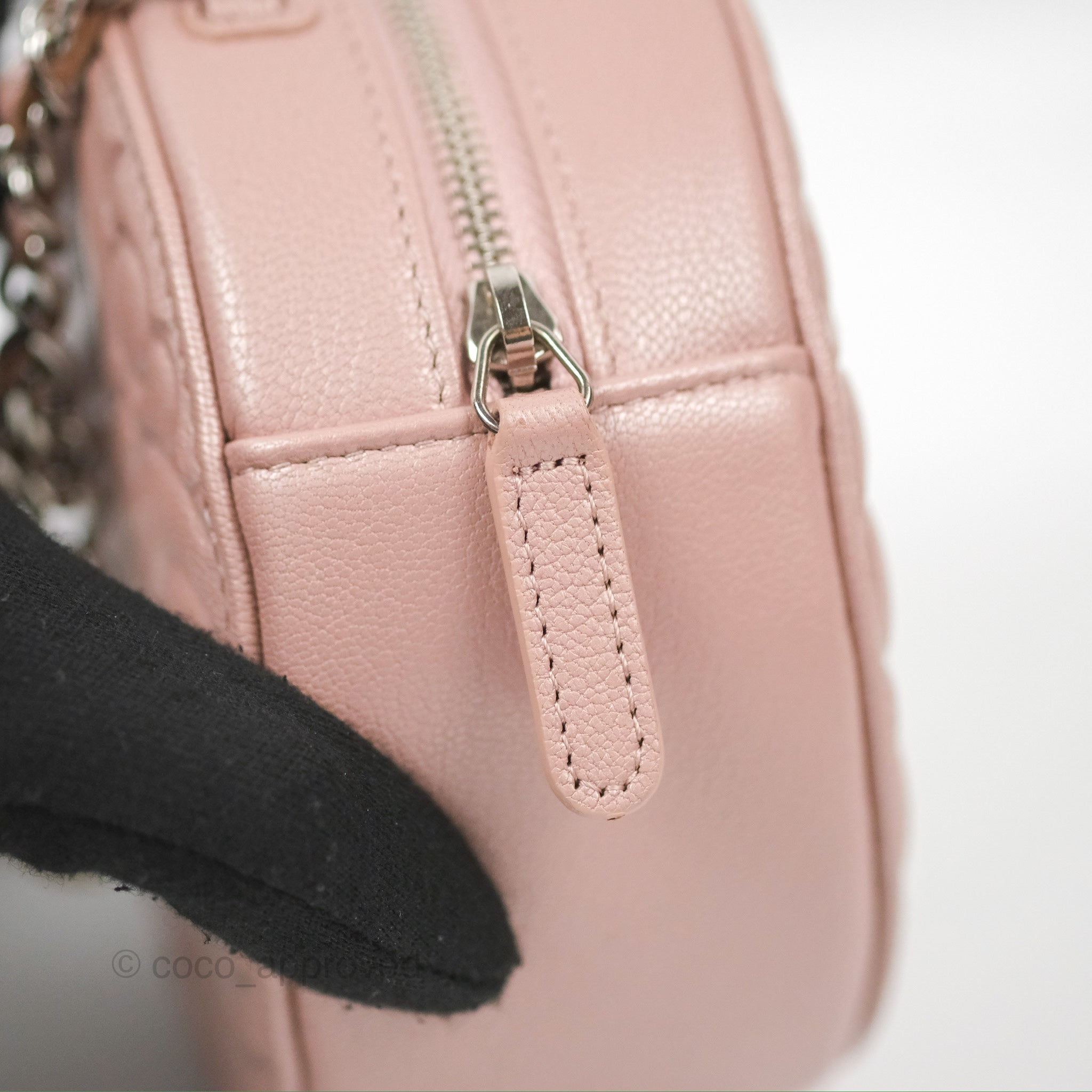 Chanel Camellia Embossed Round Clutch Bag with Chain - Iridescent Light Pink Goatskin Leather & Silver Hardware | Evening Party, Wedding, Special Occasion Accessory