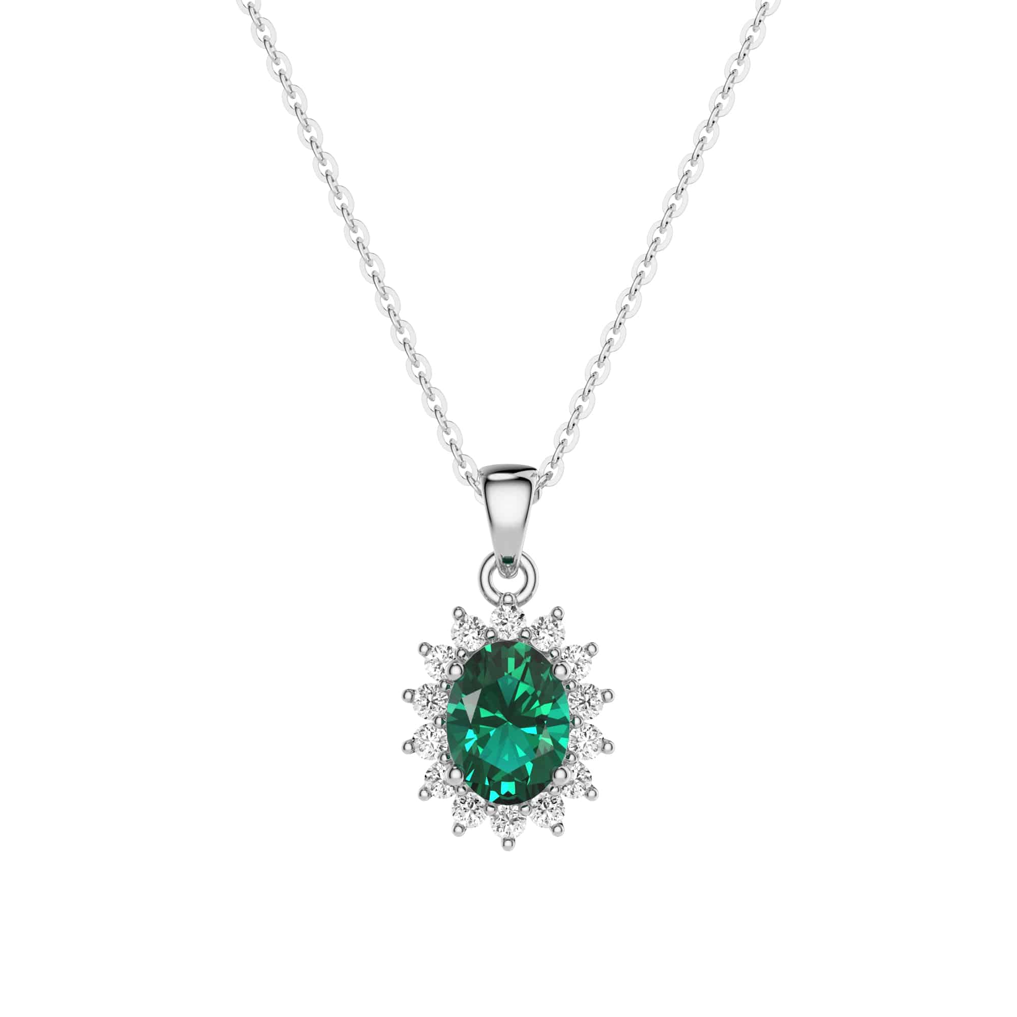 1.64 CT Floral Halo Oval Emerald Pendant Necklace - Elegant 14K Gold Gemstone Jewelry for Women, Perfect for Weddings, Anniversaries & Special Occasions
