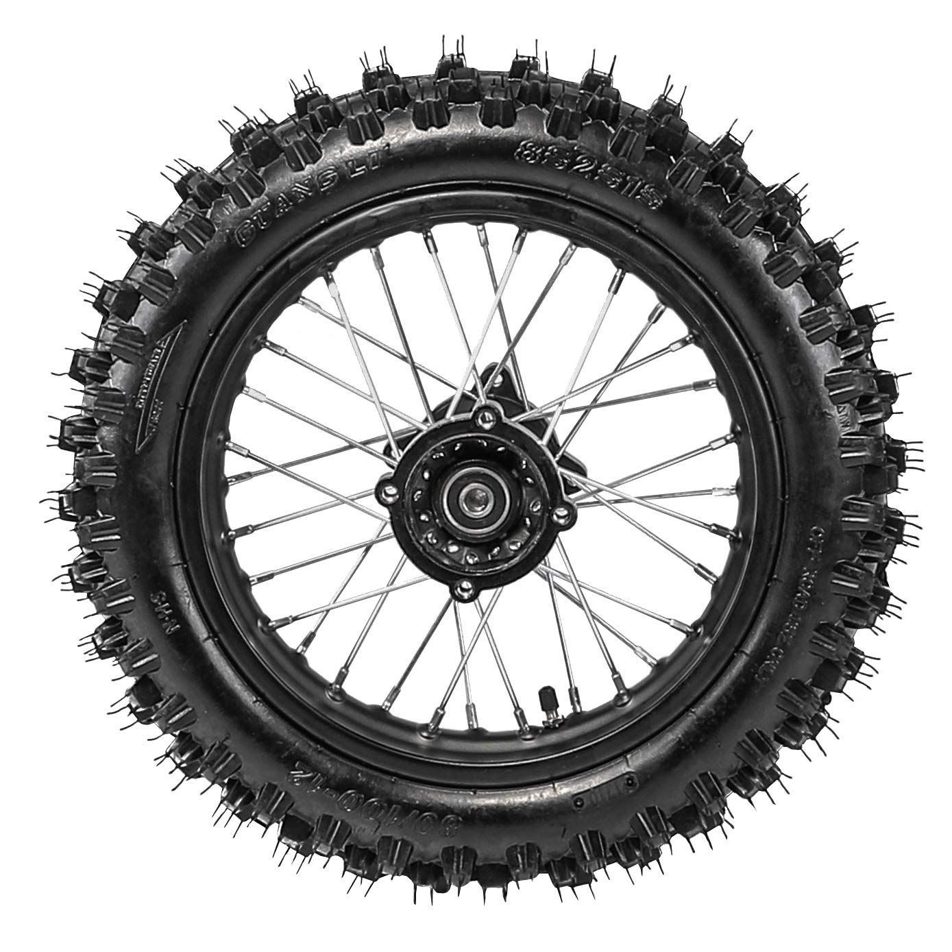 60/100-14 Front & 80/100-12 Rear Disc Brake Wheel Tires with 12mm Bearing for Pit Dirt Bike - Perfect for Off-Road Racing, Trail Riding and Motocross