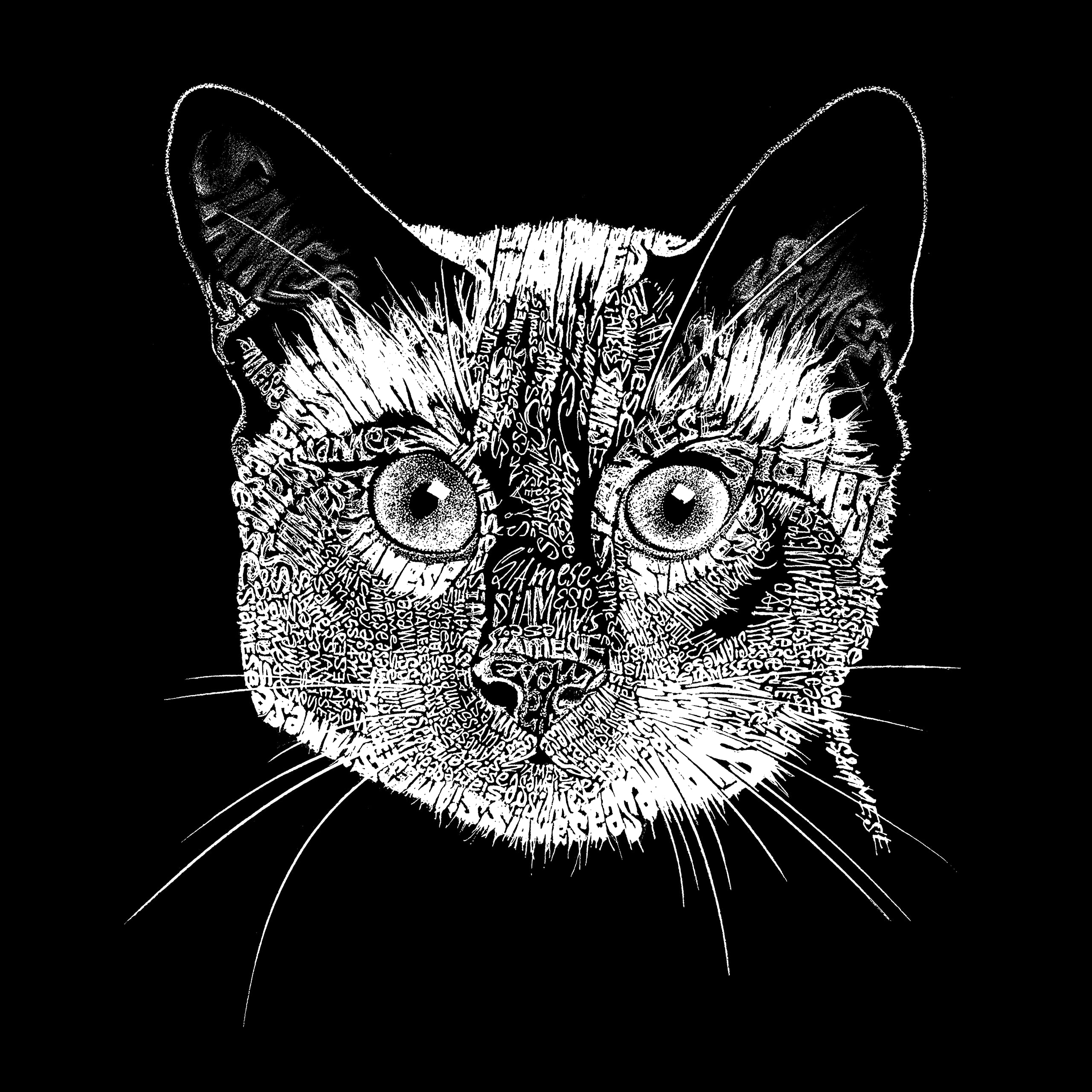 LA Pop Art Girl's Word Art Long Sleeve T-Shirt - Siamese Cat Design | Women's Casual Graphic Tee for Cat Lovers | Perfect for Daily Wear, Gifts & Cat-Themed Events