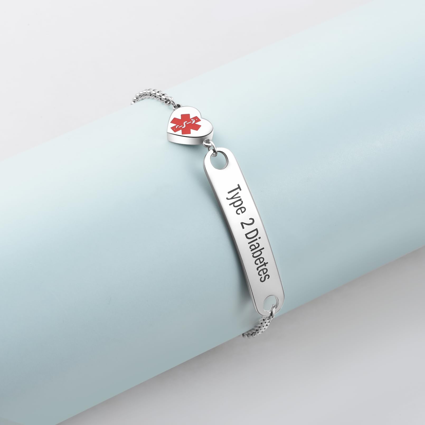 Heart Medical Alert ID Bracelet for Women - Stainless Steel Adjustable Emergency Health Bracelet with Engraved Info - Perfect for Seniors, Allergies & Medical Conditions (Ideal for Daily Wear & Travel Safety)