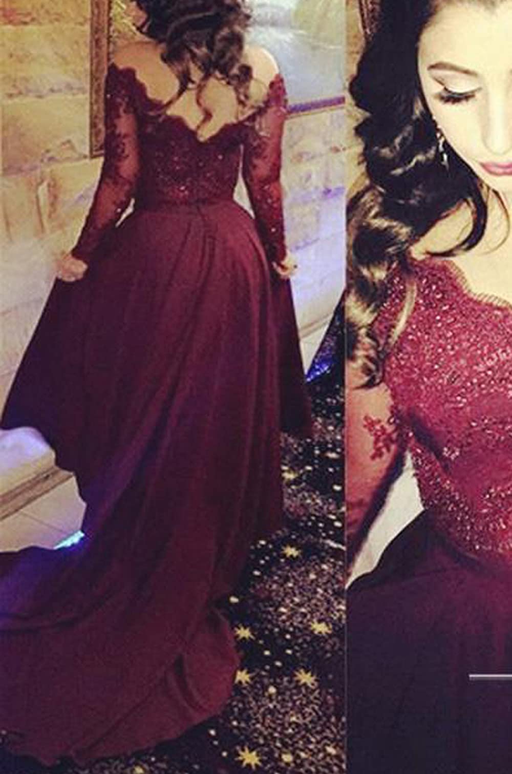 Elegant Off Shoulder Lace Satin Quinceanera Dress for Women - Long Sleeve Formal Prom Gown BD2822C | Perfect for Weddings, Parties & Special Occasions