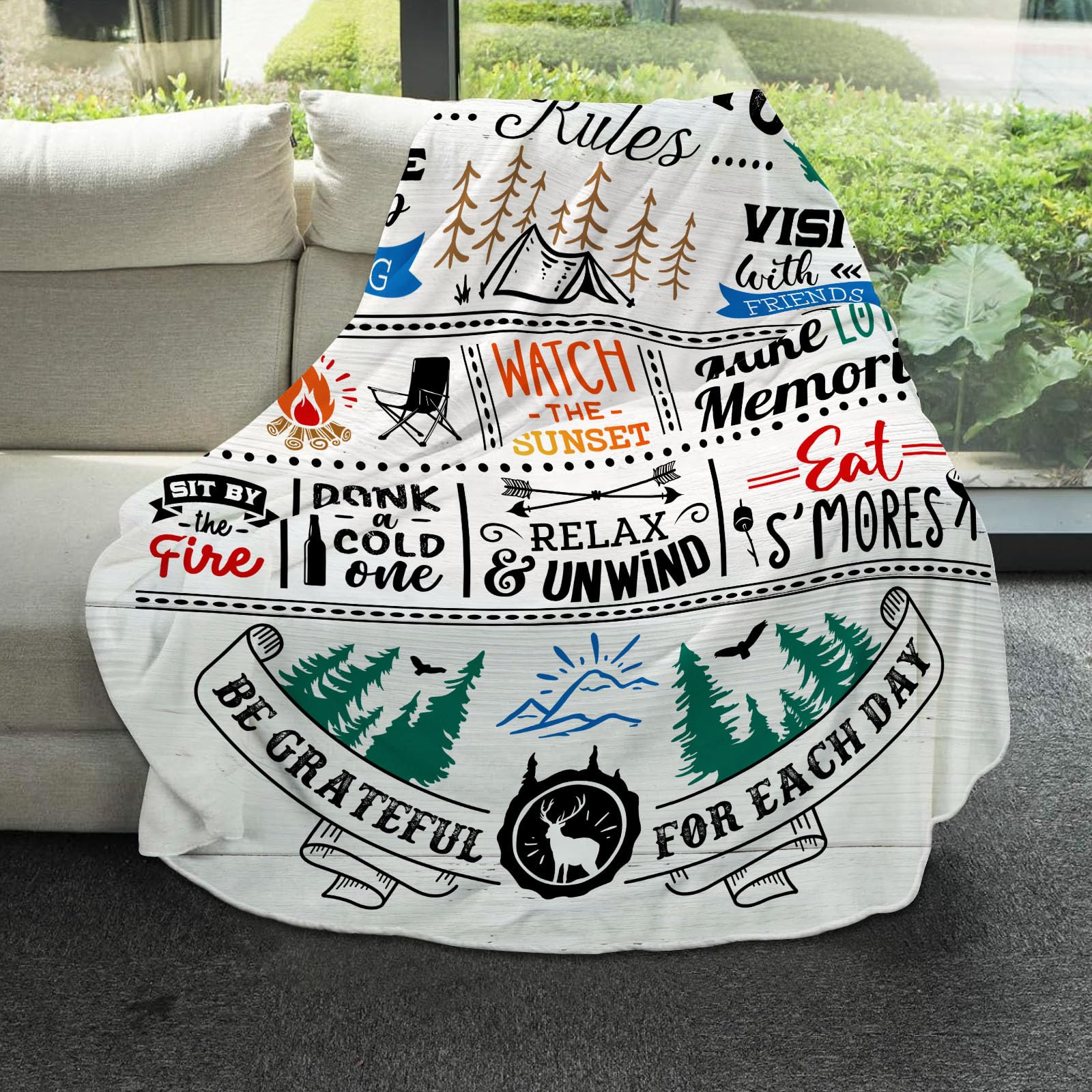 60 Inch Round Camping Blanket - Cozy & Portable Throw for Outdoor Adventures - Perfect Camping Gift for Women & Men - Essential Camping Accessories for Picnics, Hiking & Backyard Gatherings