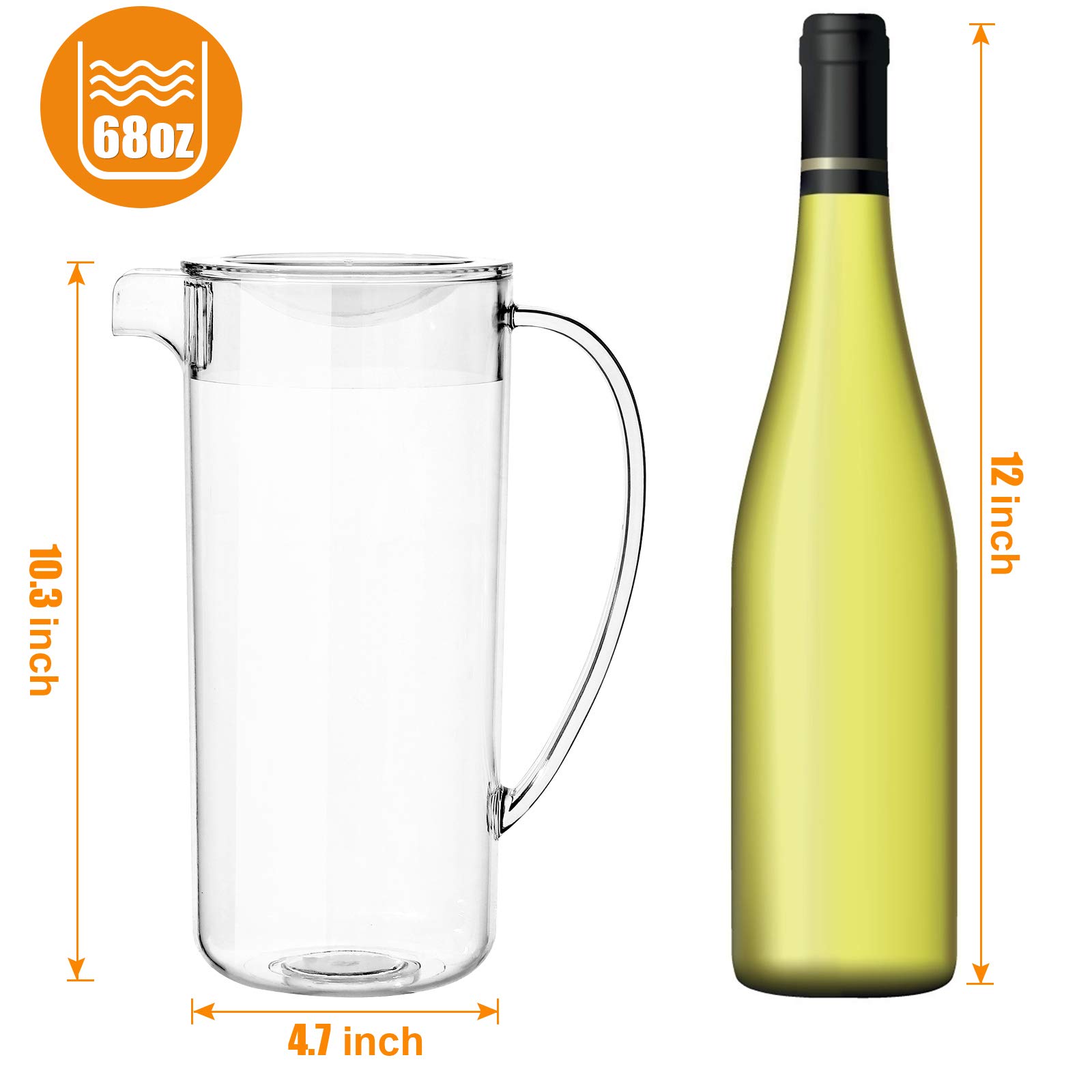 Youngever 2 Quart Clear Plastic Pitcher with Lid - BPA Free Drink Dispenser for Iced Tea, Lemonade, Sangria & Cold Beverages - Perfect for Parties, BBQs & Outdoor Gatherings