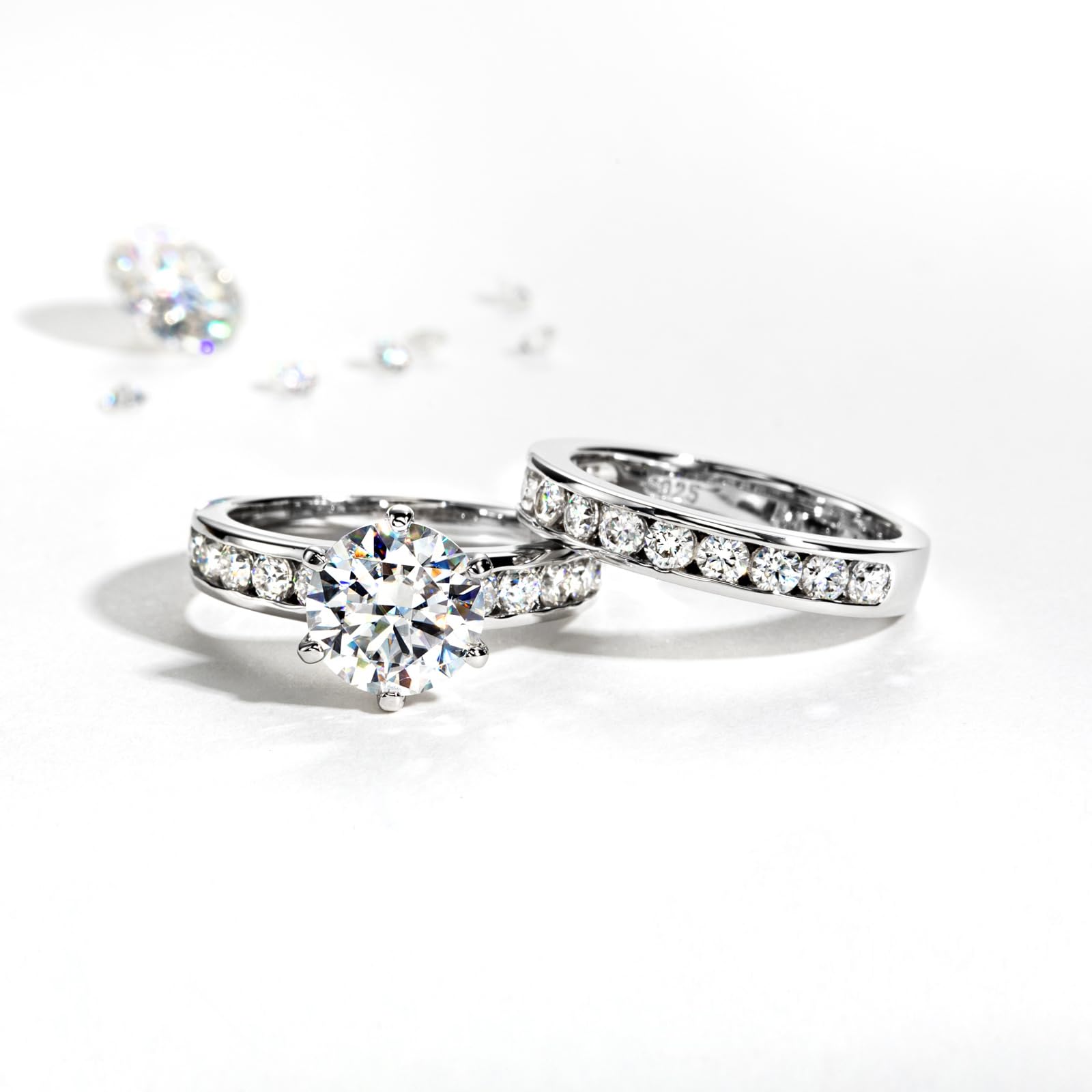 Moissanite Wedding Rings Bridal Sets - 4.48CTTW D Color VVS1 Round Cut 925 Sterling Silver Engagement Rings & Wedding Band for Women | Perfect for Proposals, Anniversaries & Bridal Jewelry Gifts
