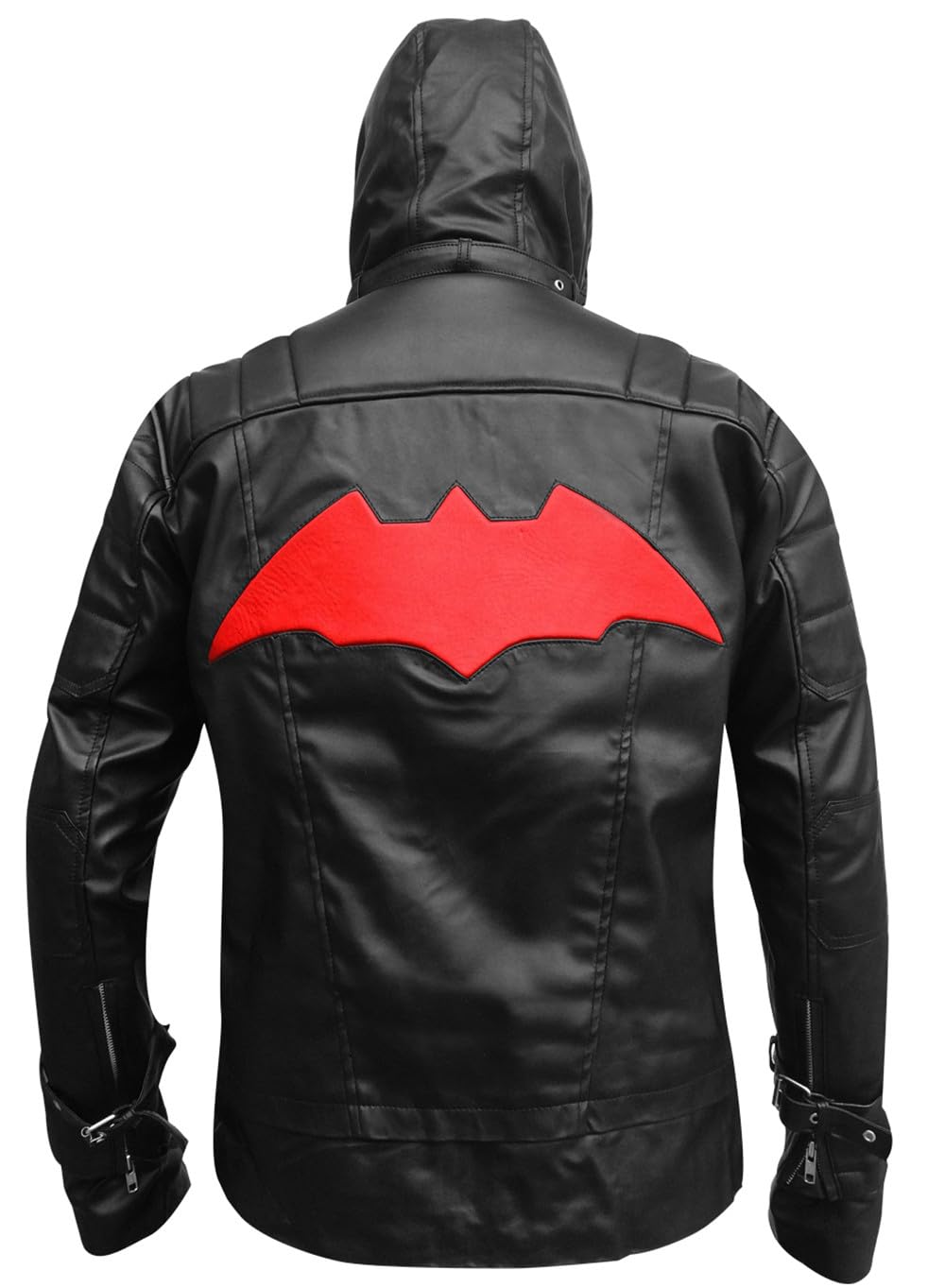 Black Hood Bat Jacket & Red Hooded Leather Vest - 2-in-1 Cosplay Costume for Halloween, Comic Con & Superhero Themed Parties