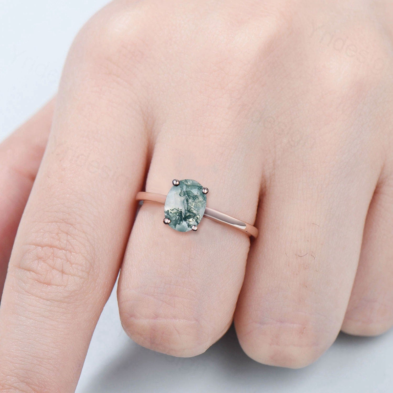 1.5CT Oval Moss Agate Wedding Set & Engagement Ring with Solitaire Moss Agate, Minimalist Green Agate Pendant Necklace & Rose Gold Earrings - Perfect for Bridal Jewelry, Anniversary Gifts & Boho Fashion Accessories
