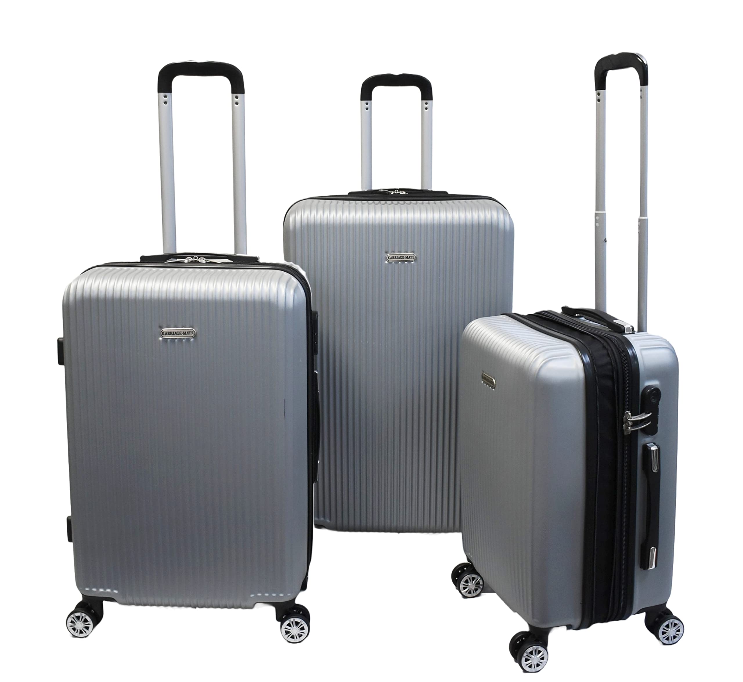 Karriage-Mate 3-Piece Hard Shell Spinner Luggage Set with TSA Lock | Expandable Suitcase with 360° Wheels | Carry On & Checked Size (Silver) - Perfect for Business Travel, Family Vacations & International Trips