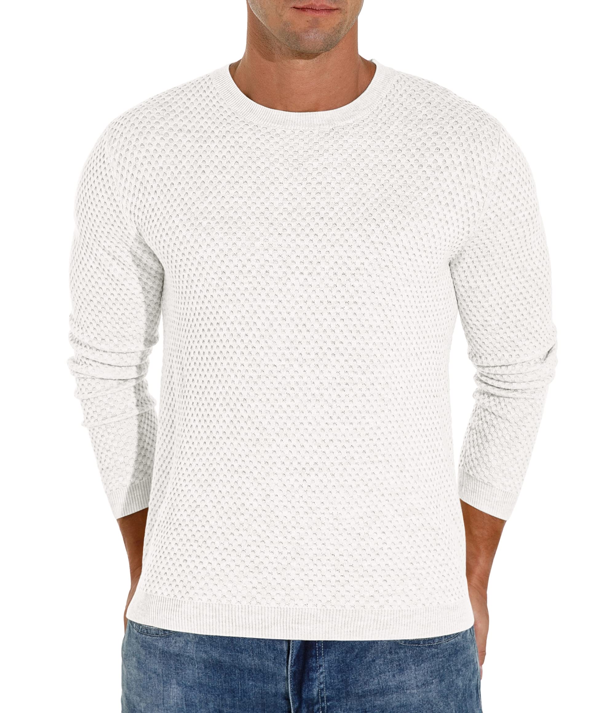 Hisir Men's Winter Warm Lightweight Wool Sweater - Long Sleeve Waffle Knit Pullover Jumper for Casual Wear | Perfect for Office, Outdoor Activities & Cold Weather Layering