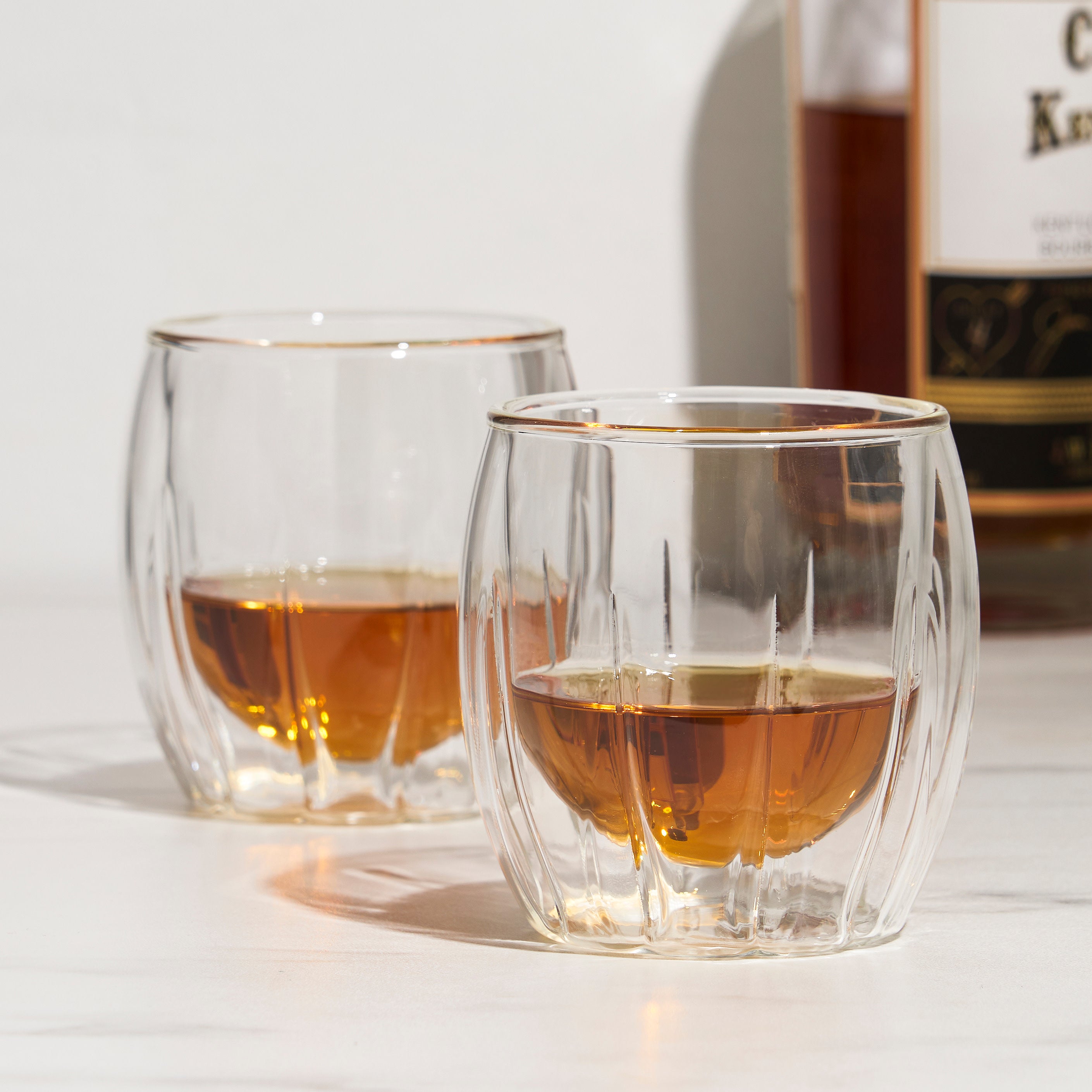 Premium Double Walled Whiskey Glasses Set of 2 - Shatter-Resistant Crystal Clear Tumblers for Scotch, Bourbon & Cocktails - Perfect for Home Bar, Gifts & Entertaining