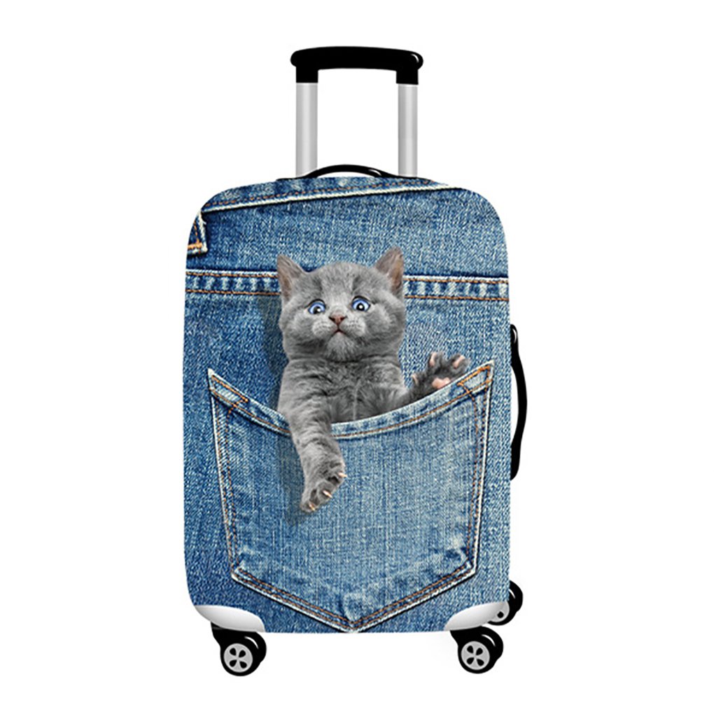 3D Cute Cat & Dog Print Washable Luggage Cover with Zipper - Fits 18-32 Inch Suitcases (Grey Cat Design, XL) - Perfect for Travel Protection & Makes a Great Holiday Gift for Pet Lovers