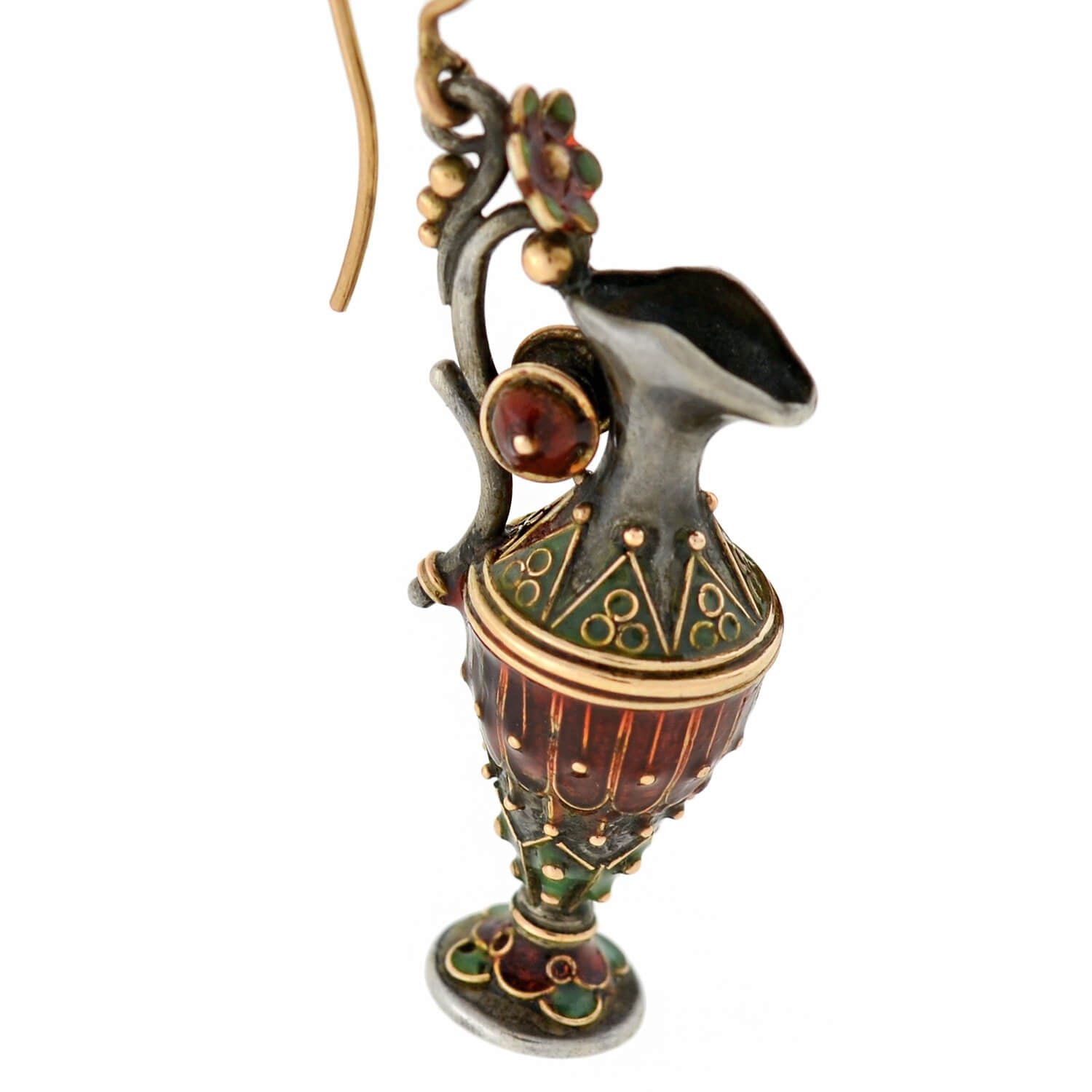 Victorian Sterling Silver Enameled Etruscan Urn Earrings and Pendant Set - Elegant Antique Jewelry for Women, Perfect for Weddings, Parties & Special Occasions