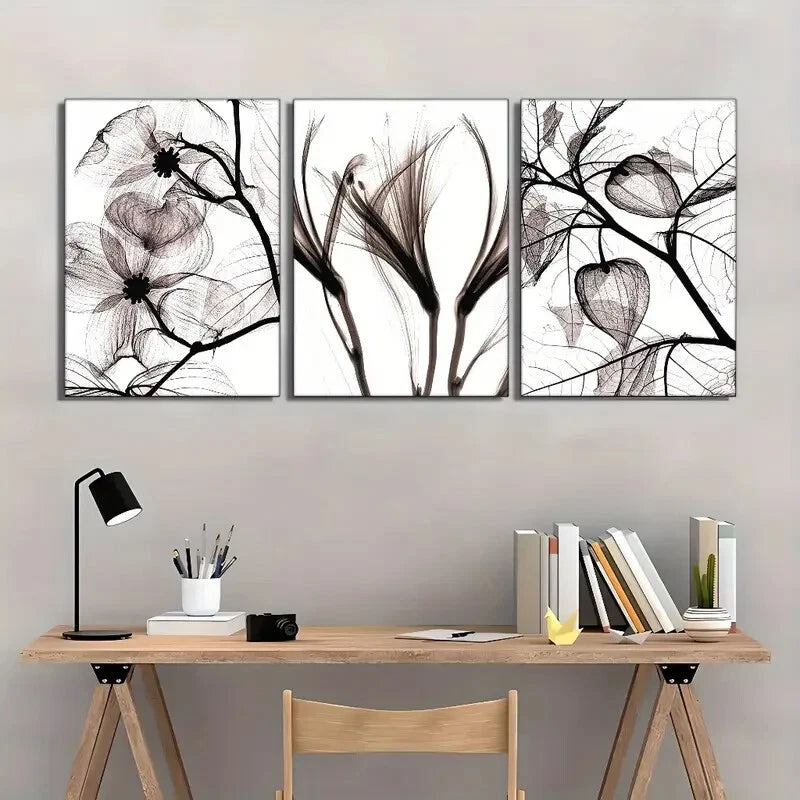3-Piece Abstract Leaf Art Metal Print - Ready to Hang Wall Decor for Living Room, Bedroom & Office | Modern Botanical Poster Set for Home & Office Decor
