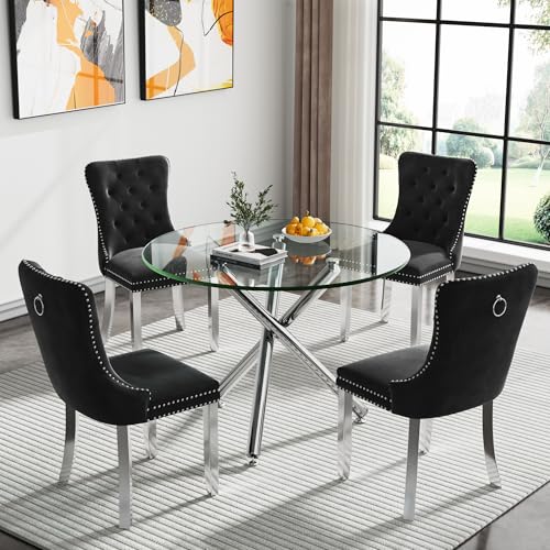 Silver Round Table With Black Chairs