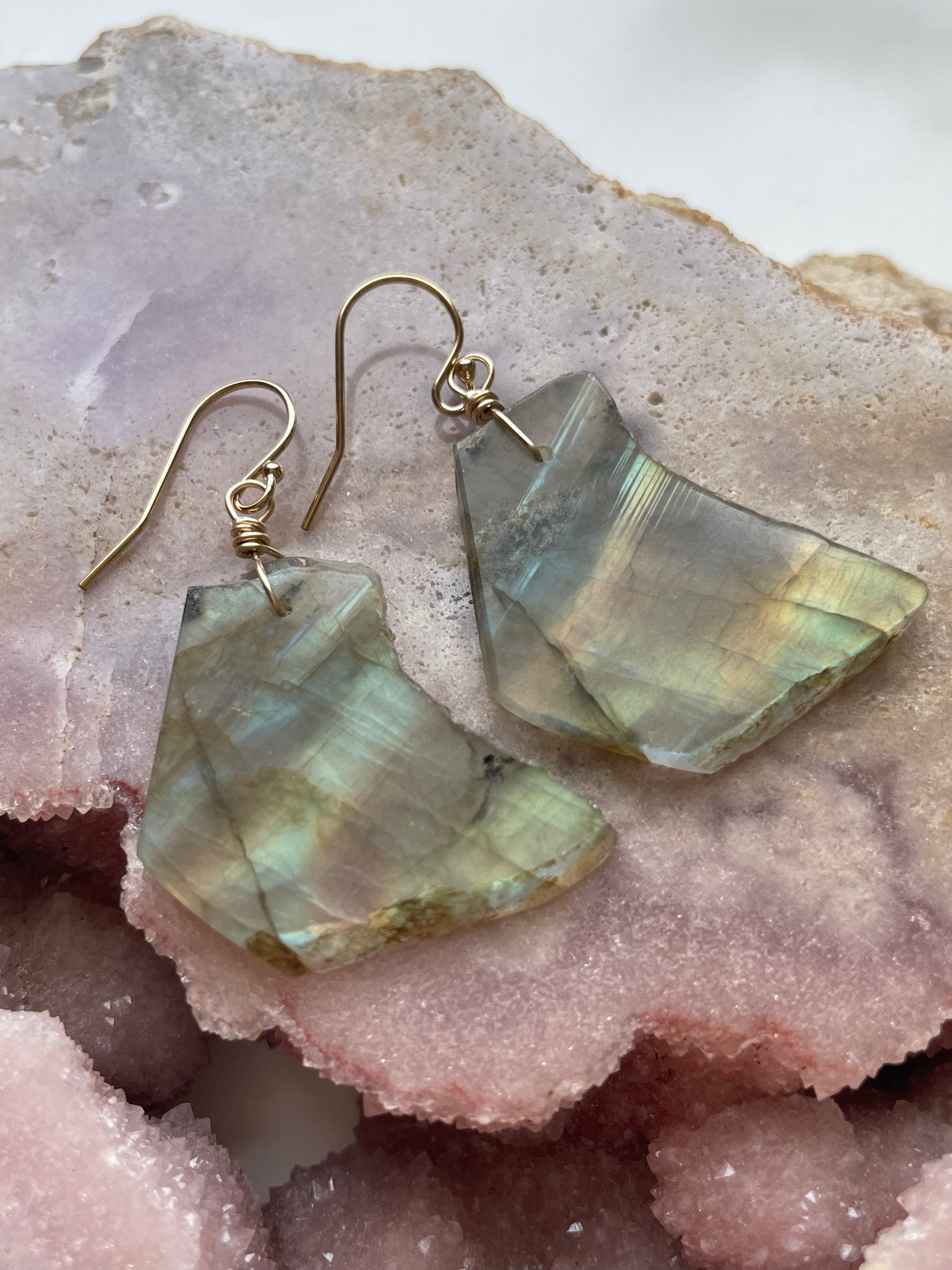 Gold Labradorite Dangle Drop Crystal Earrings for Women - Elegant Bohemian Jewelry for Party, Wedding & Special Occasions