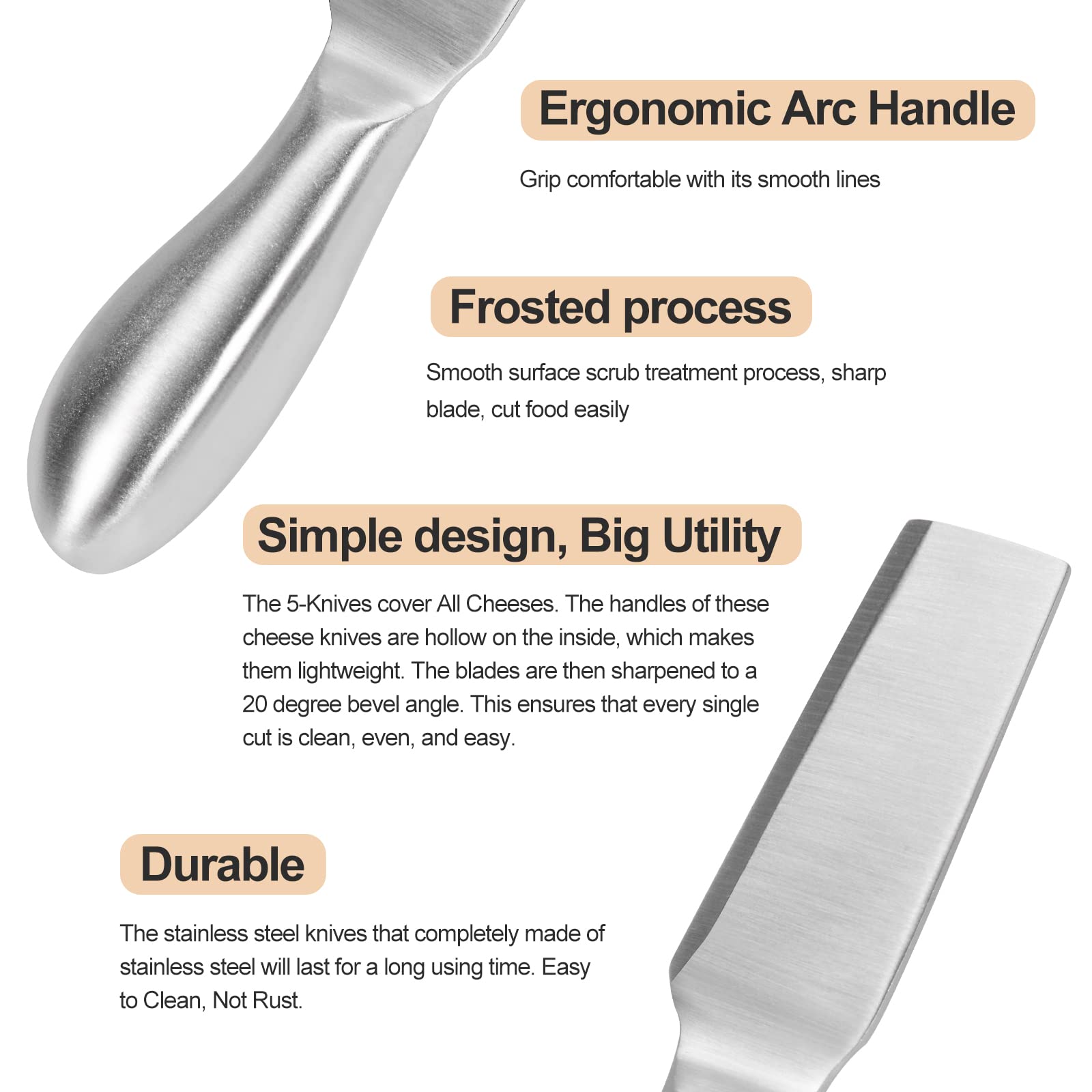 5-Piece Stainless Steel Cheese Knife Set - Charcuterie Board Accessories with Slicer & Cutter | Perfect for Valentine's Day Gifts, Dinner Parties & Cheese Tasting Events