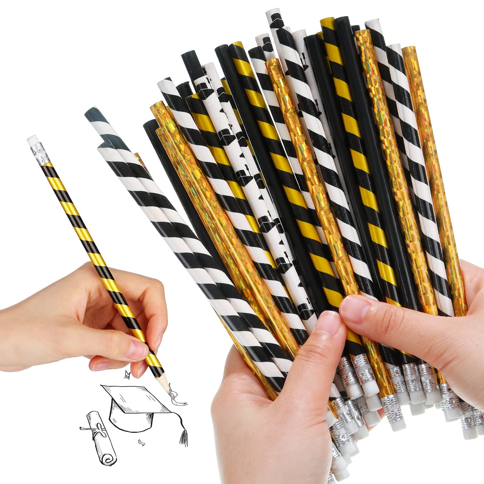 2025 Graduation Pencils Set - 100 Pack Assorted Novelty Pencils with Erasers (5 Styles) - Graduation Party Favors, Office Supplies & School Gifts for Students, Teachers & Graduates - Perfect for Graduation Ceremonies, Classroom Rewards & Back to School Supplies