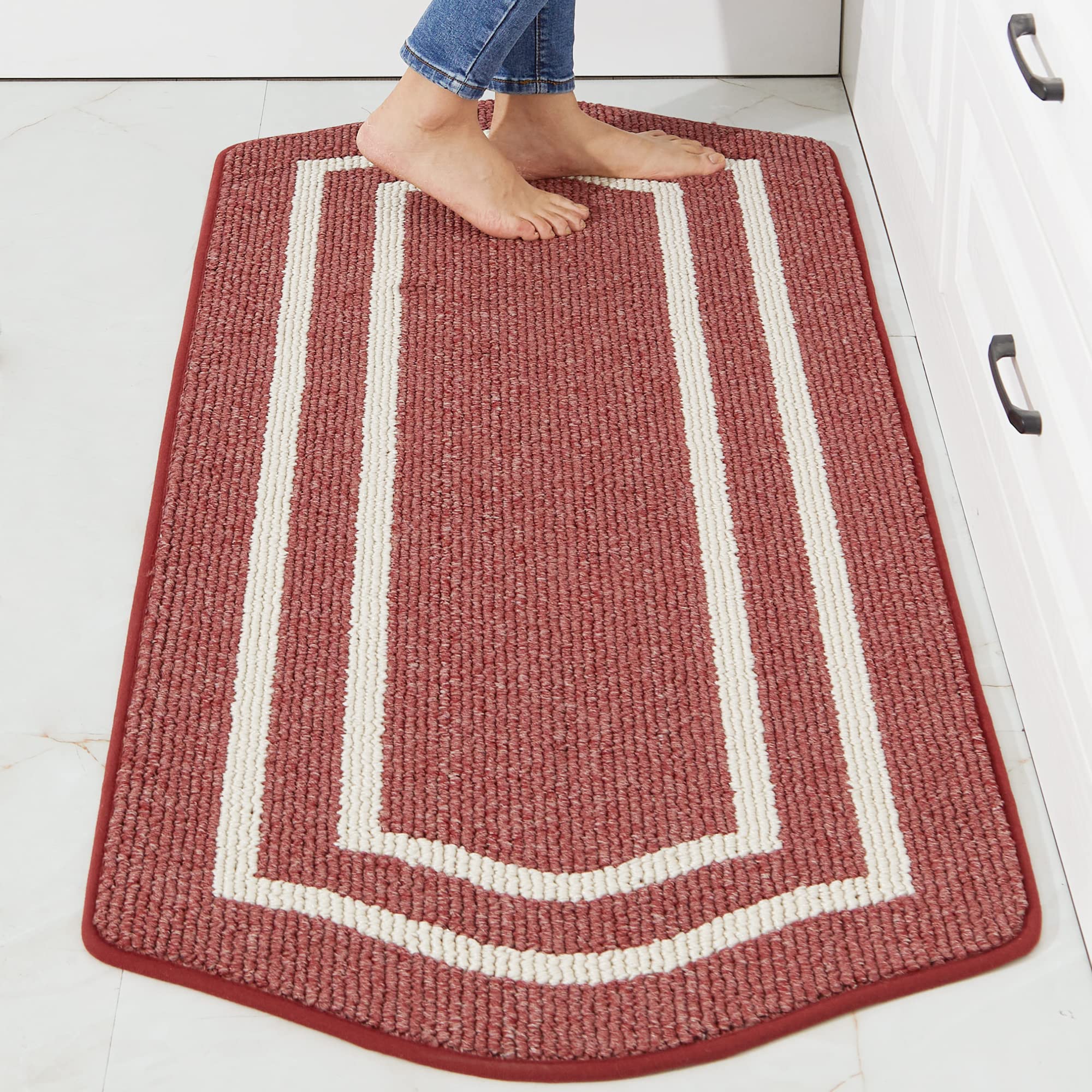 Super Absorbent Non-Skid Kitchen Floor Mat 24x48 Inches - Washable Polypropylene Standing Mat for Sink Area, Red with Frame - Perfect for Cooking, Dishwashing & Comfortable Standing in Kitchen