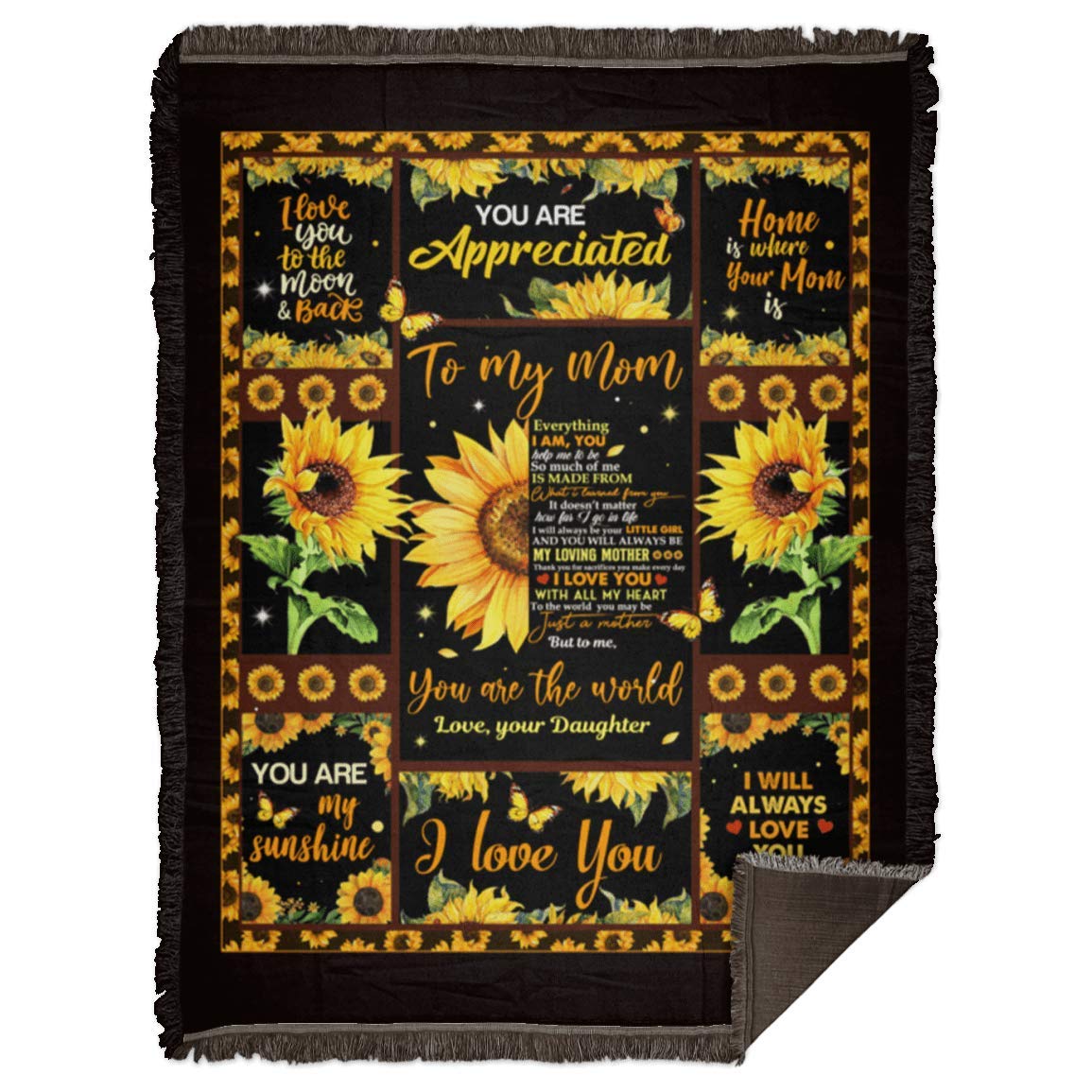 Sunflower Blanket for Mom - Happy Mother's Day Gift, Woven Throw Blanket 60x80 Inches, White - Cozy Home Decor for Living Room, Bedroom & Outdoor Picnics