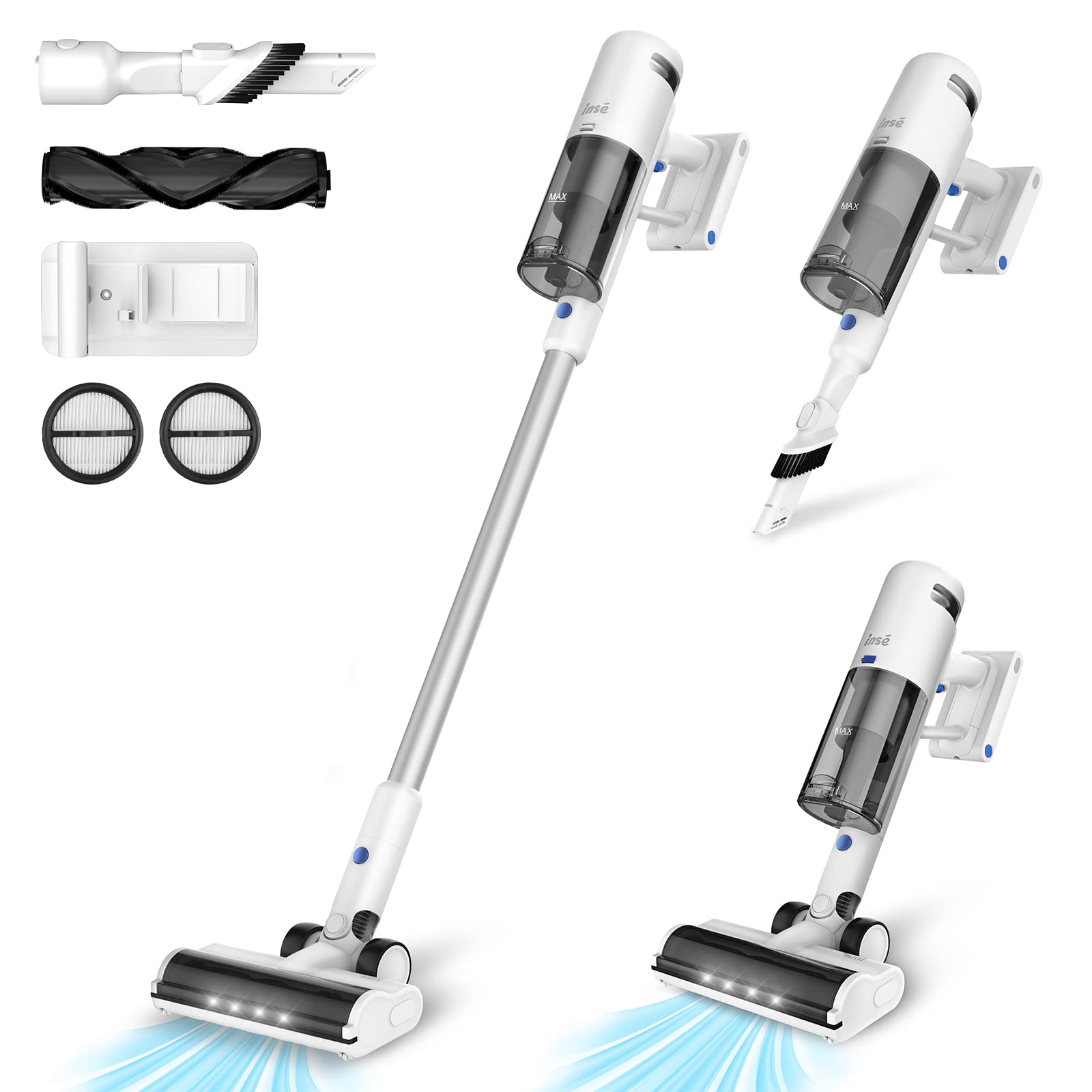 INSE Cordless Vacuum Cleaner - 30KPa 450W Powerful Stick Vacuum with LED Display, Lightweight & Rechargeable (2500mAh Battery, 60Min Runtime) for Hard Floors, Carpets & Pet Hair - Perfect for Home Cleaning & Pet Owners