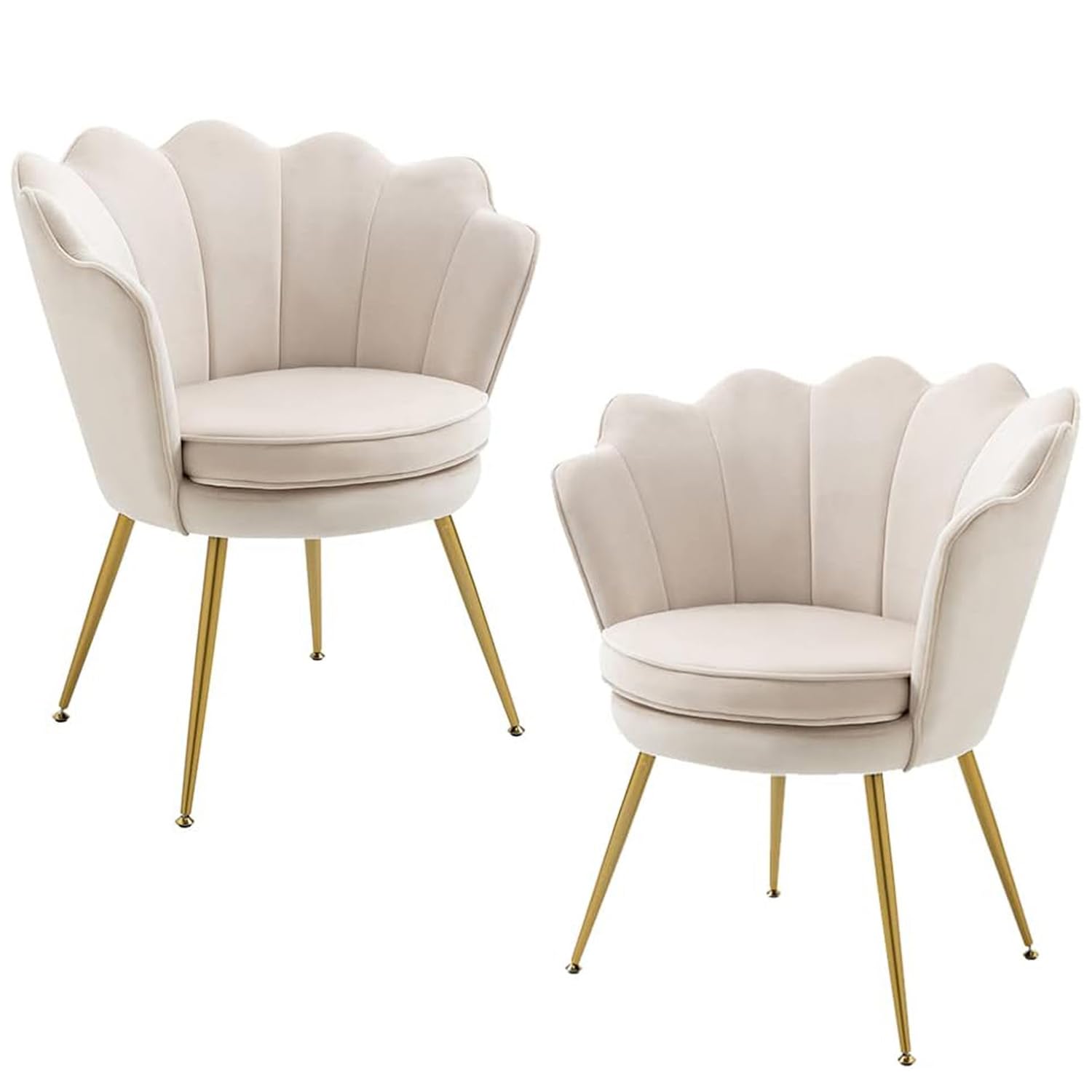 Modern Velvet Accent Chairs Set of 2 - Gold Leg Tufted Dining Chairs for Living Room, Bedroom & Kitchen - Beige Vanity Chair for Dressing Room & Makeup Area - Perfect for Home Decor, Entertaining Guests & Relaxing