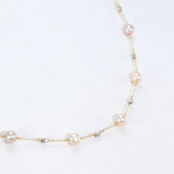 18K Yellow Gold & White Gold Pearl Necklace for Women - Elegant Bridal Jewelry, Wedding Gift, Anniversary Present - Perfect for Formal Events, Date Nights & Special Occasions