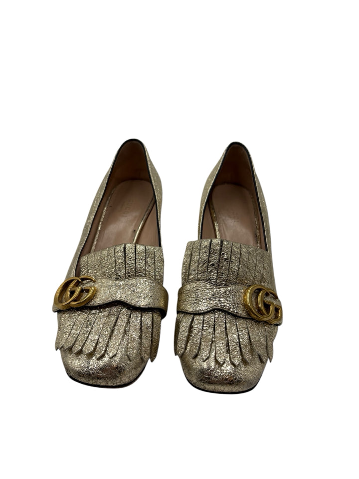 Gucci Fringe Metallic Marmont Block Heel Women's Shoes Size 39 (US 9) - Luxury Designer Pumps for Evening Parties & Special Occasions