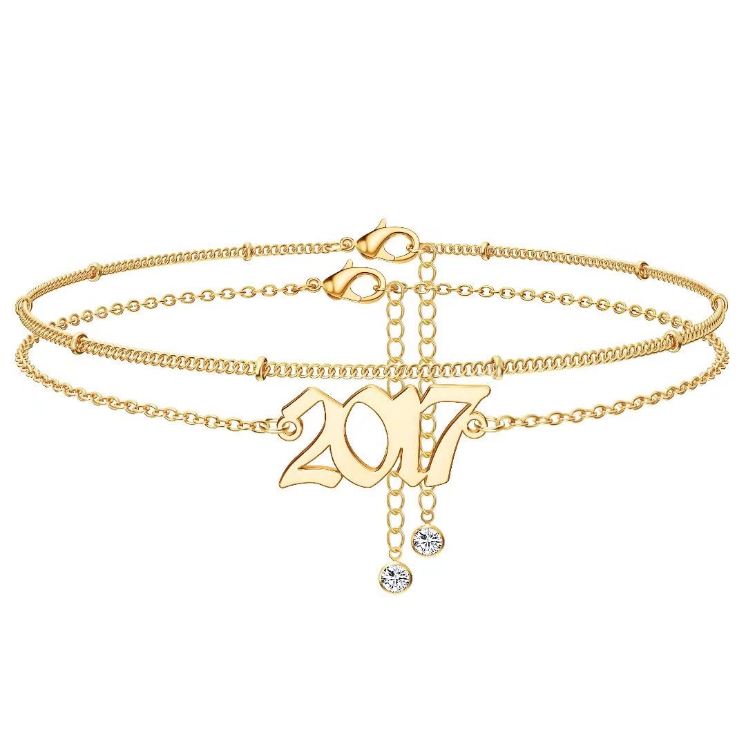 14K Gold Plated Birth Year Anklet for Women - Beach Jewelry & Birthday Gift