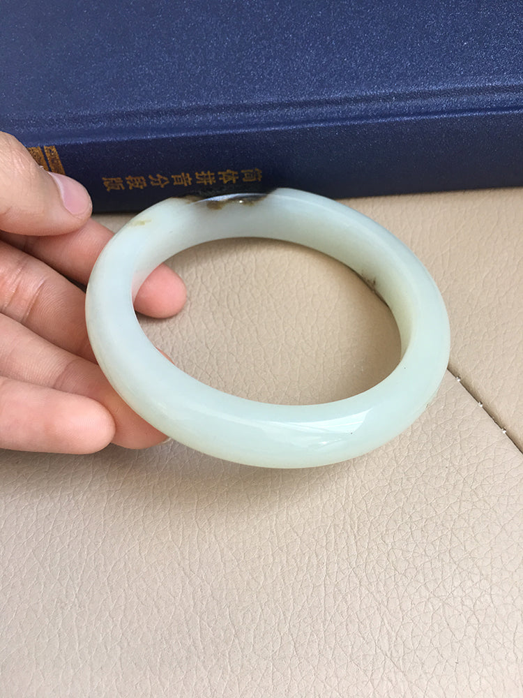 Natural Jade Bangle - Nephrite Jade Bracelet, 58.1mm Inner Diameter (NBE004) - Elegant Handmade Jewelry for Women, Perfect for Weddings, Gifts & Spiritual Healing
