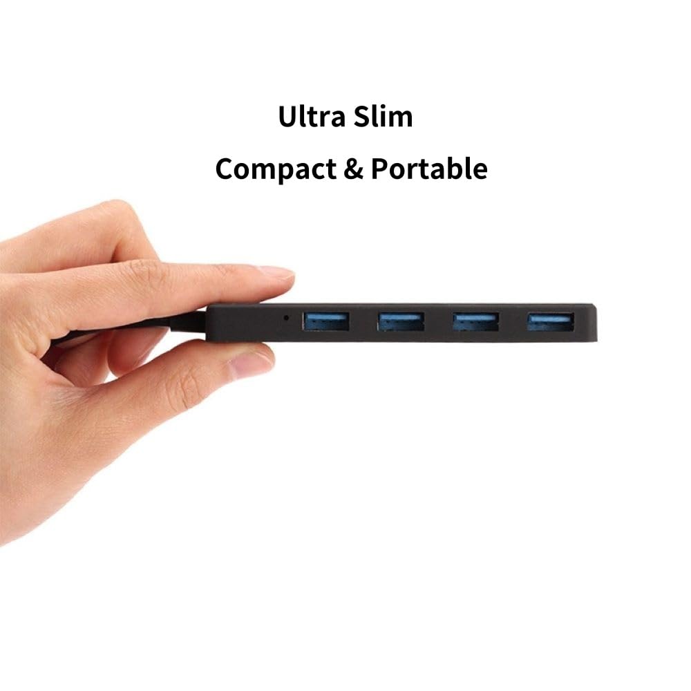 4-Port USB 3.0 Hub - Ultra Slim Portable USB Splitter Adapter with 5Gbps High-Speed Data Transfer for Laptop, MacBook, Mouse, Keyboard - Perfect for Home Office, Gaming & Travel (60cm Cable)