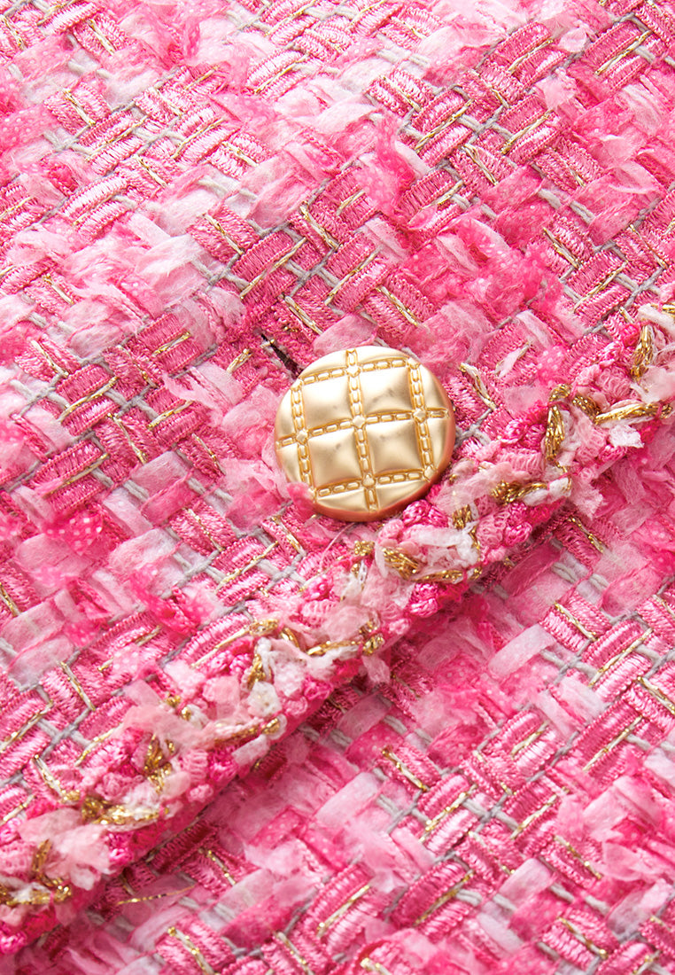 Stylish Pink Mixed Tweed Jacket with Braided Trim & Patch Pockets - Perfect for Office Wear, Date Nights & Fall Fashion