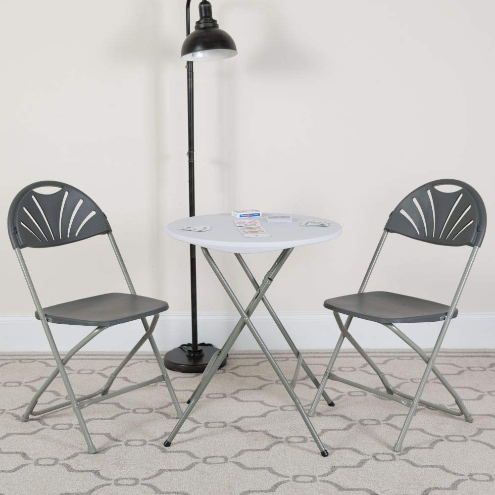 Flash Furniture 2 Pack HERCULES Series 650 lb. Capacity Charcoal Plastic Fan Back Folding Chairs - Heavy Duty Stackable Chairs for Outdoor Events, Parties, and Camping