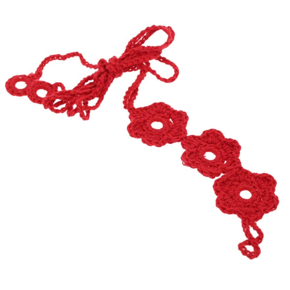 BONOCO Red Cotton Crochet Flower Anklet Foot Chain - Boho Beach Barefoot Sandal for Women | Perfect for Summer, Festivals, Vacations & Boho Fashion Accessories