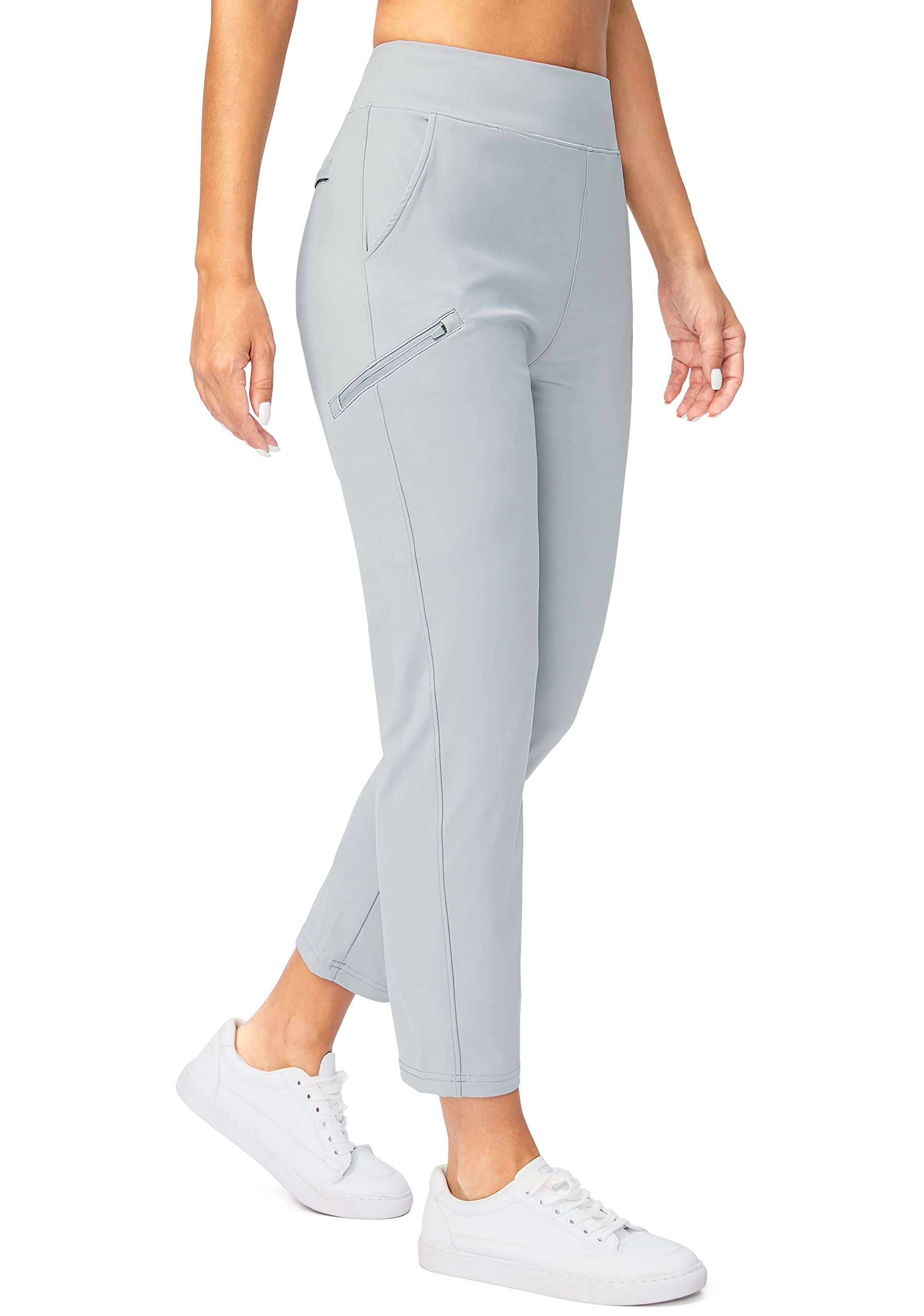 SANTINY Women's High Waist 7/8 Ankle Golf Pants with 3 Zipper Pockets - Stretchy Workout Travel Pants for Yoga, Running & Casual Wear