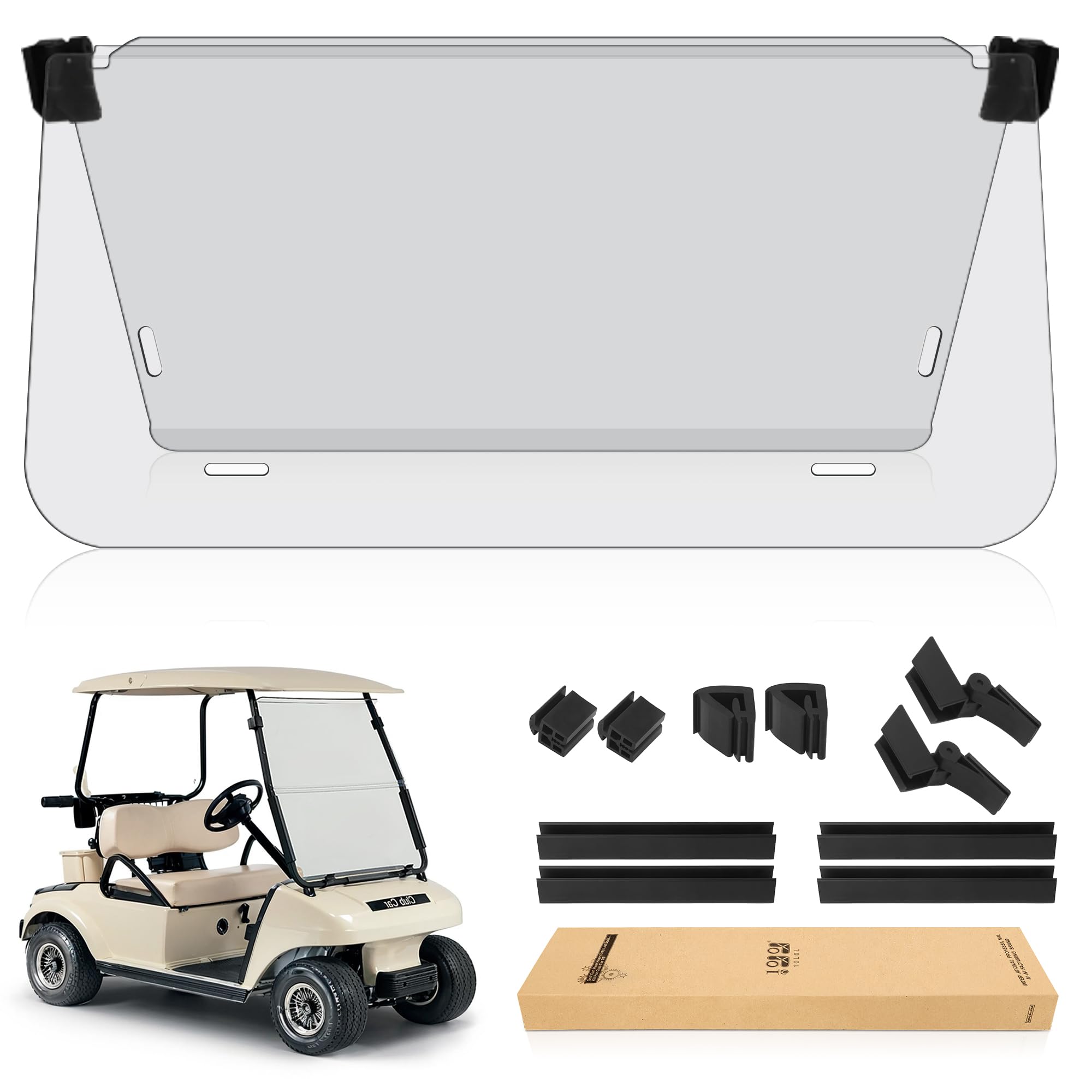 10L0L Golf Cart Windshield - Clear Shatterproof & Foldable Windproof for Club Car DS 2000+ Models - HD Transparent Protection for Golfing, Camping & Outdoor Adventures