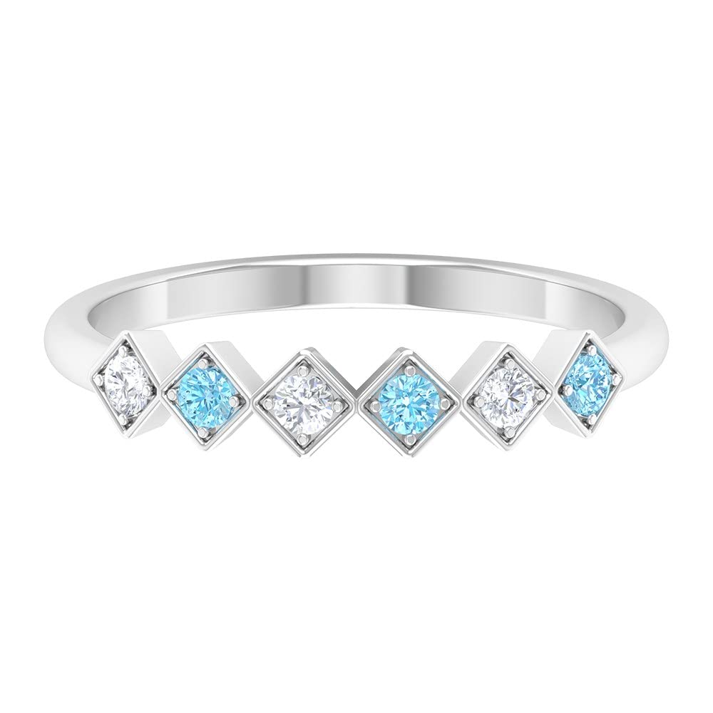 3/4 CT Aquamarine and Moissanite Ring - 14K Solid Gold Geometric Stackable Ring for Women | Perfect for Engagement, Anniversary Gifts & Everyday Elegance