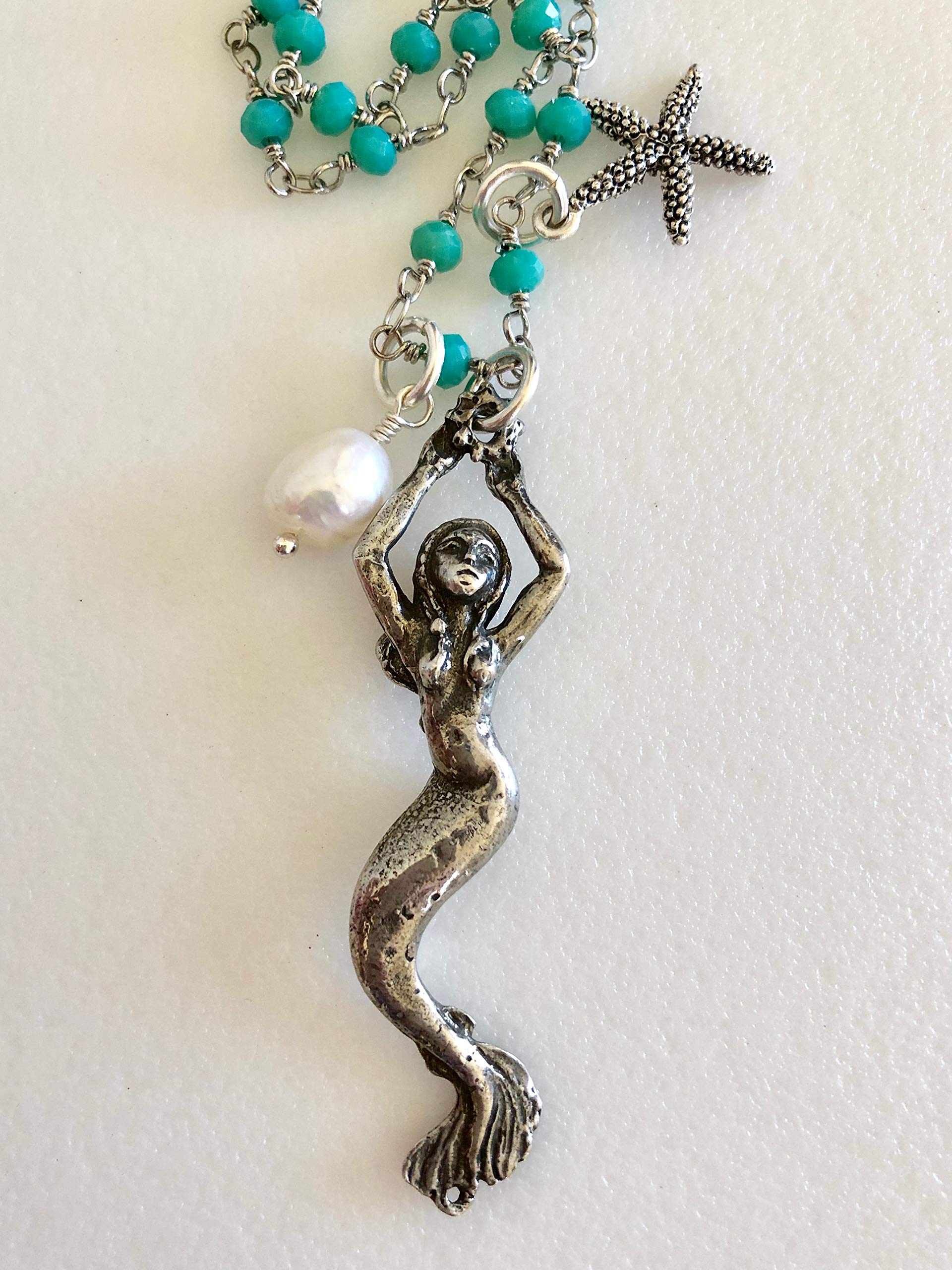 Mermaid Pendant Necklace - Handcrafted Pewter Charm with Cultured Pearl | Beach & Ocean Inspired Jewelry | Perfect for Boho Style, Beach Vacations & Summer Fashion