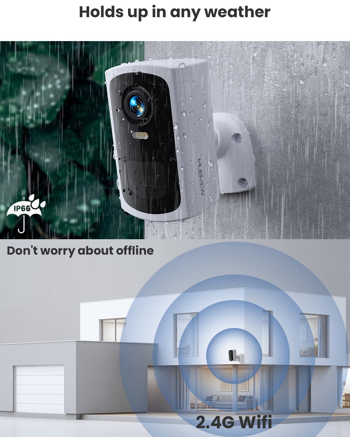 2 Pack MUBVIEW Wireless Outdoor Security Cameras - 2K HD Battery Powered WiFi Home Camera with Spotlight, Siren, AI Motion Detection & 2-Way Talk for Indoor/Outdoor Use - Ideal for Home, Garage, Yard & Business Surveillance
