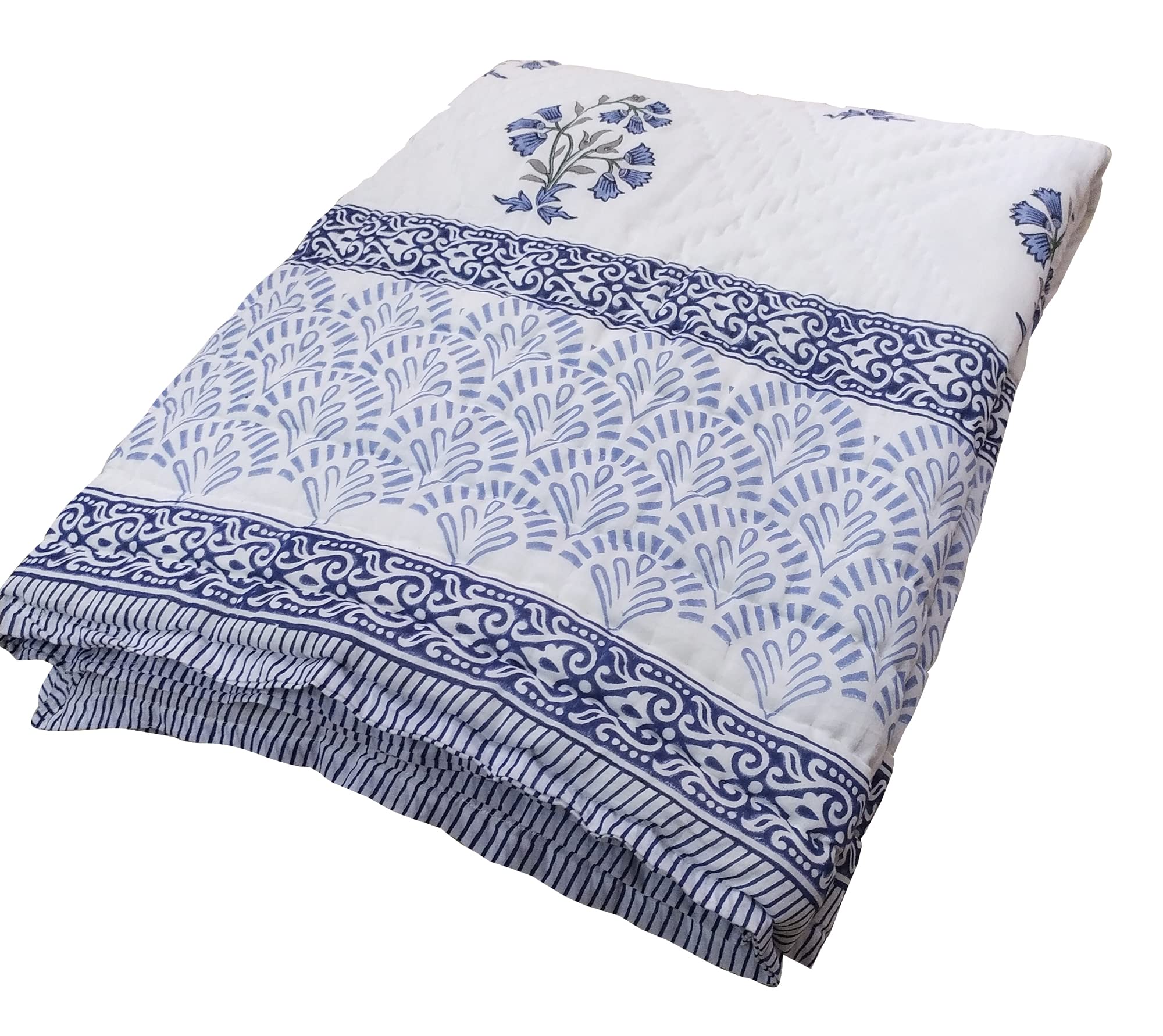 Jaipuri Block Print Cotton Quilt - Ultra Soft & Warm King/Queen Size (90x108 Inch) - Handmade Rajai Quilt for Bed, Sofa & Home Decor - Perfect for Winter Nights & Cozy Living Room Throw