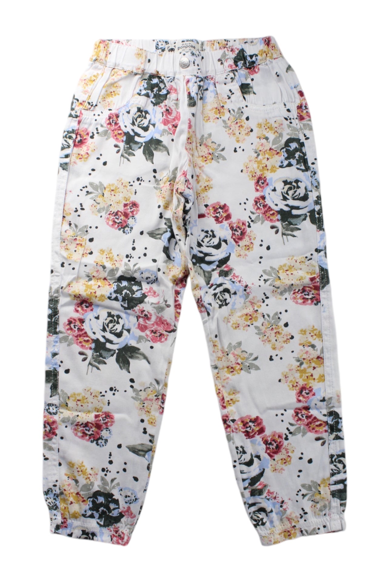 Ponpoko Floral Casual Pants for Girls - Soft Cotton Comfortable Kids' Pants (Size 5-6T) - Perfect for Playdates, School & Everyday Wear