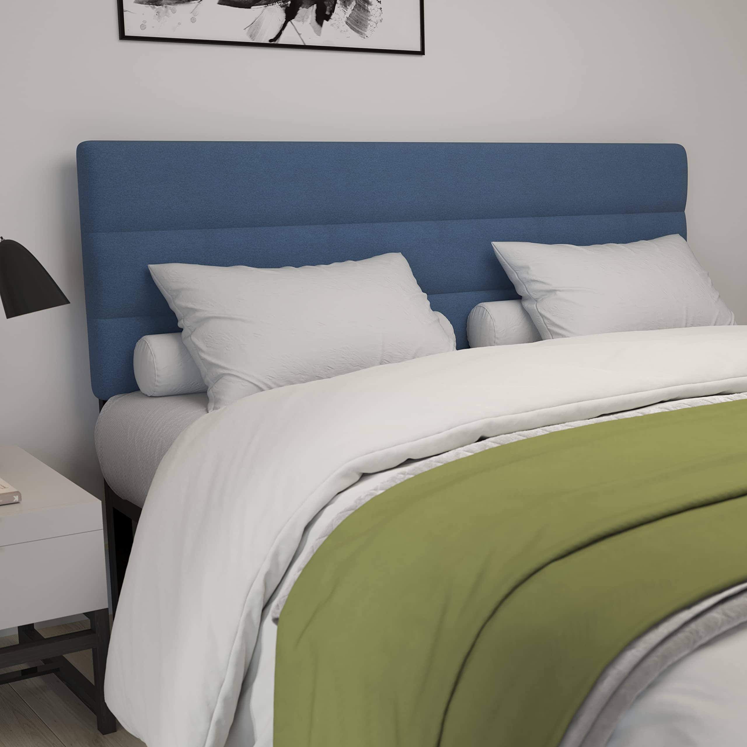 Merrick Lane Coppola Button Tufted Blue Fabric Upholstered Headboard - King Size Bed Headboard with Metal Adjustable Legs for Standard Bed Frames | Perfect for Master Bedroom Decor & Guest Room Upgrade