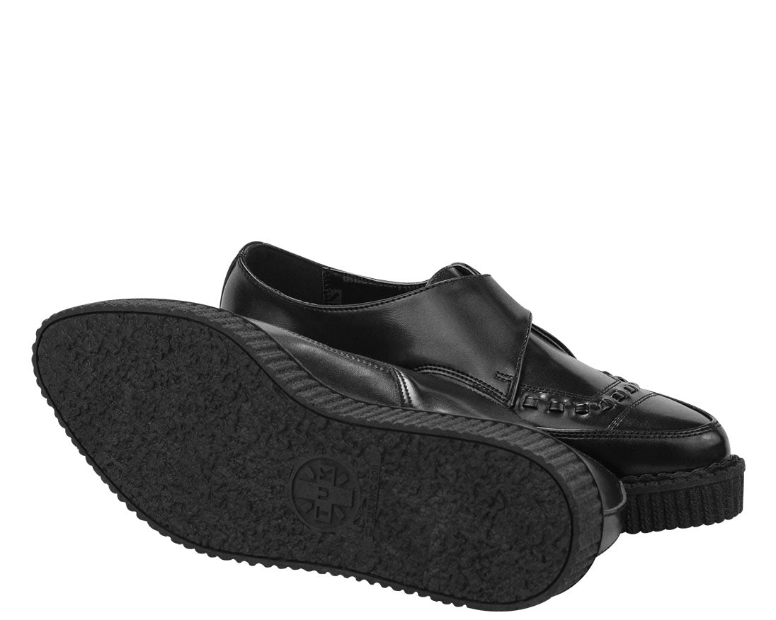 T.U.K Black Leather Strap Buckle Pointed Creeper Shoes - Punk Rock Gothic Platform Boots for Women & Men | Perfect for Concerts, Nightclubs and Alternative Fashion