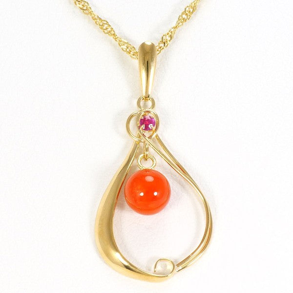 18K Yellow Gold Coral Ruby Necklace for Women - Elegant Handmade Jewelry Gift for Anniversary, Valentine's Day & Special Occasions